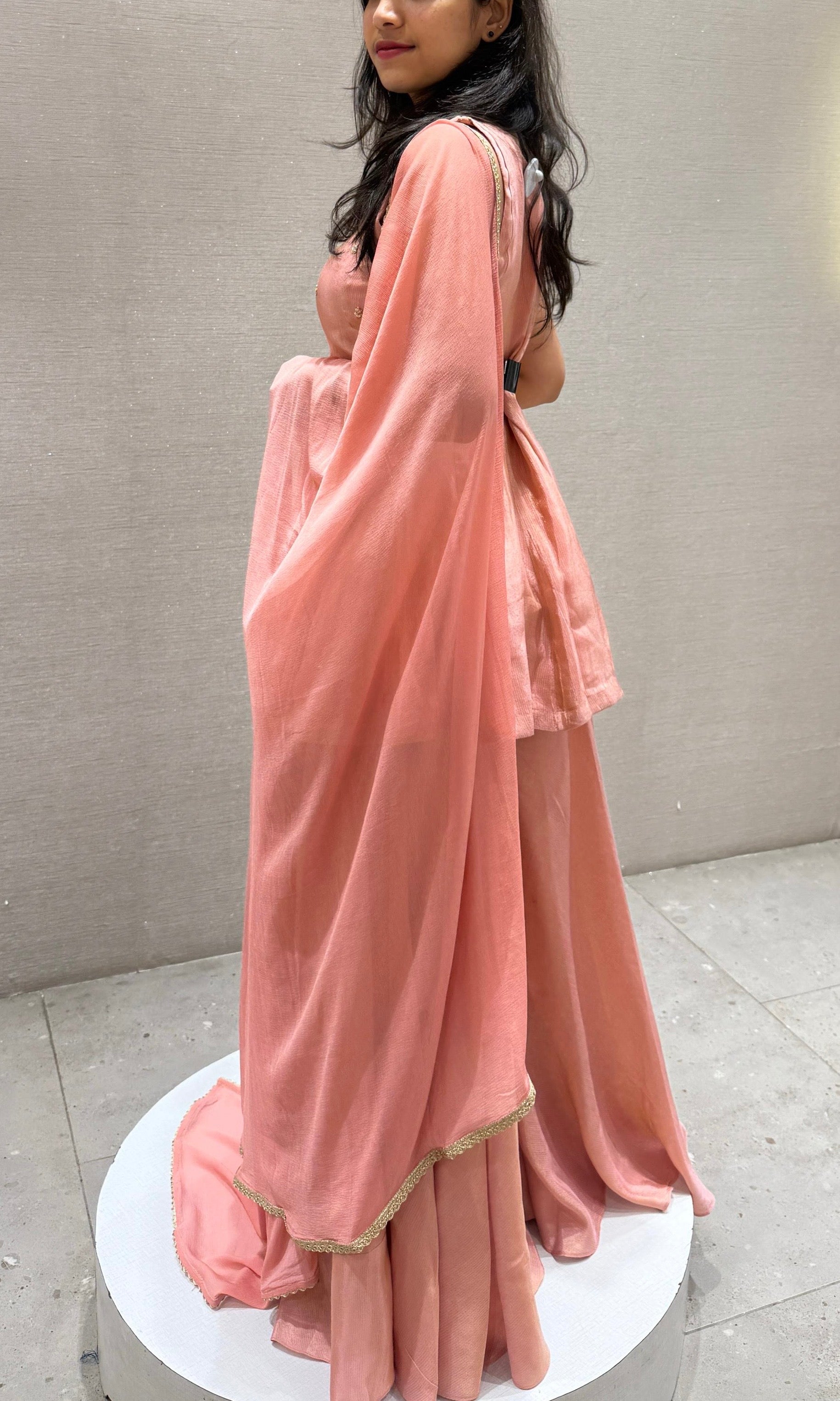 Peachy peplum palazzo set