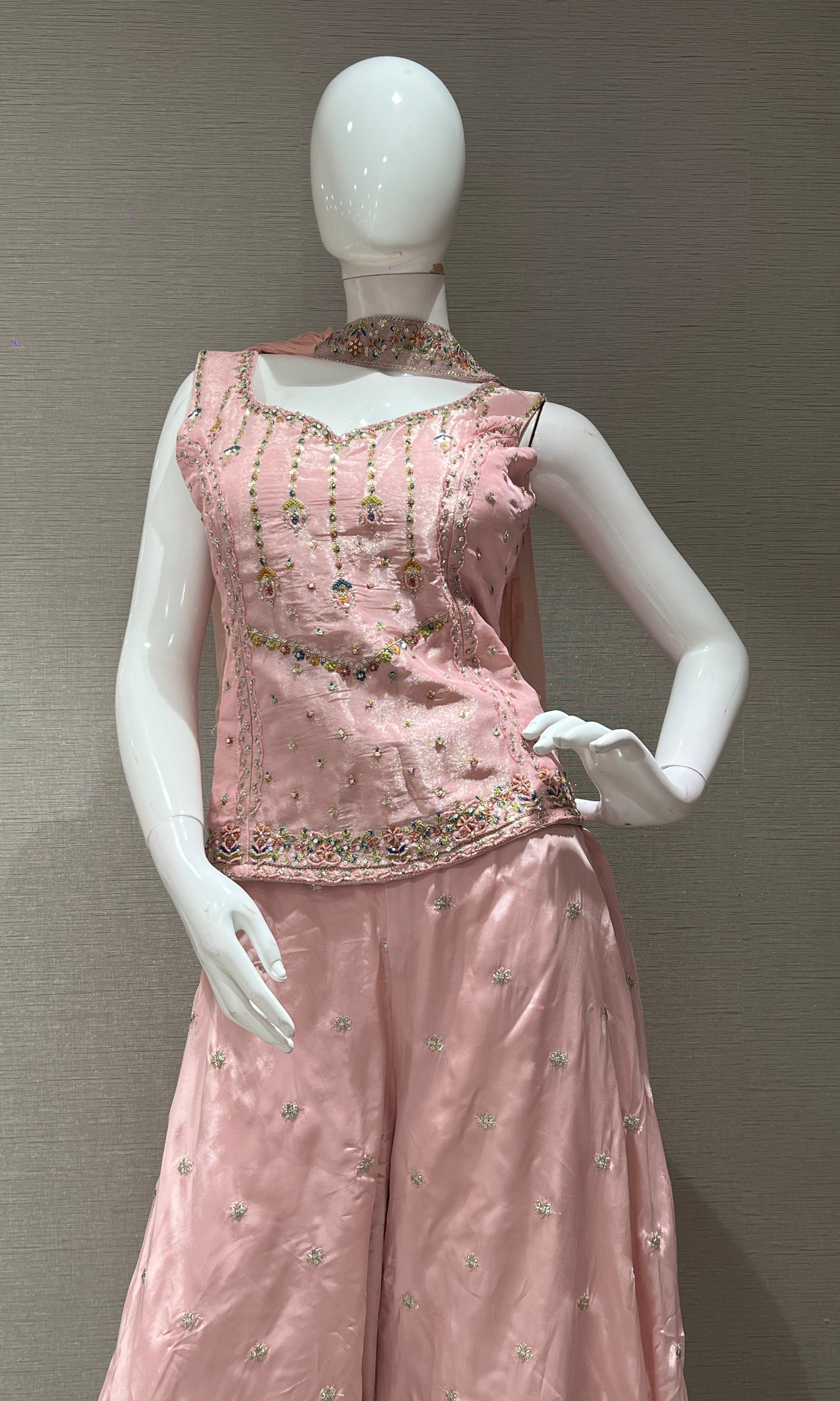 Pink EMBROIDERED SHARARA SET