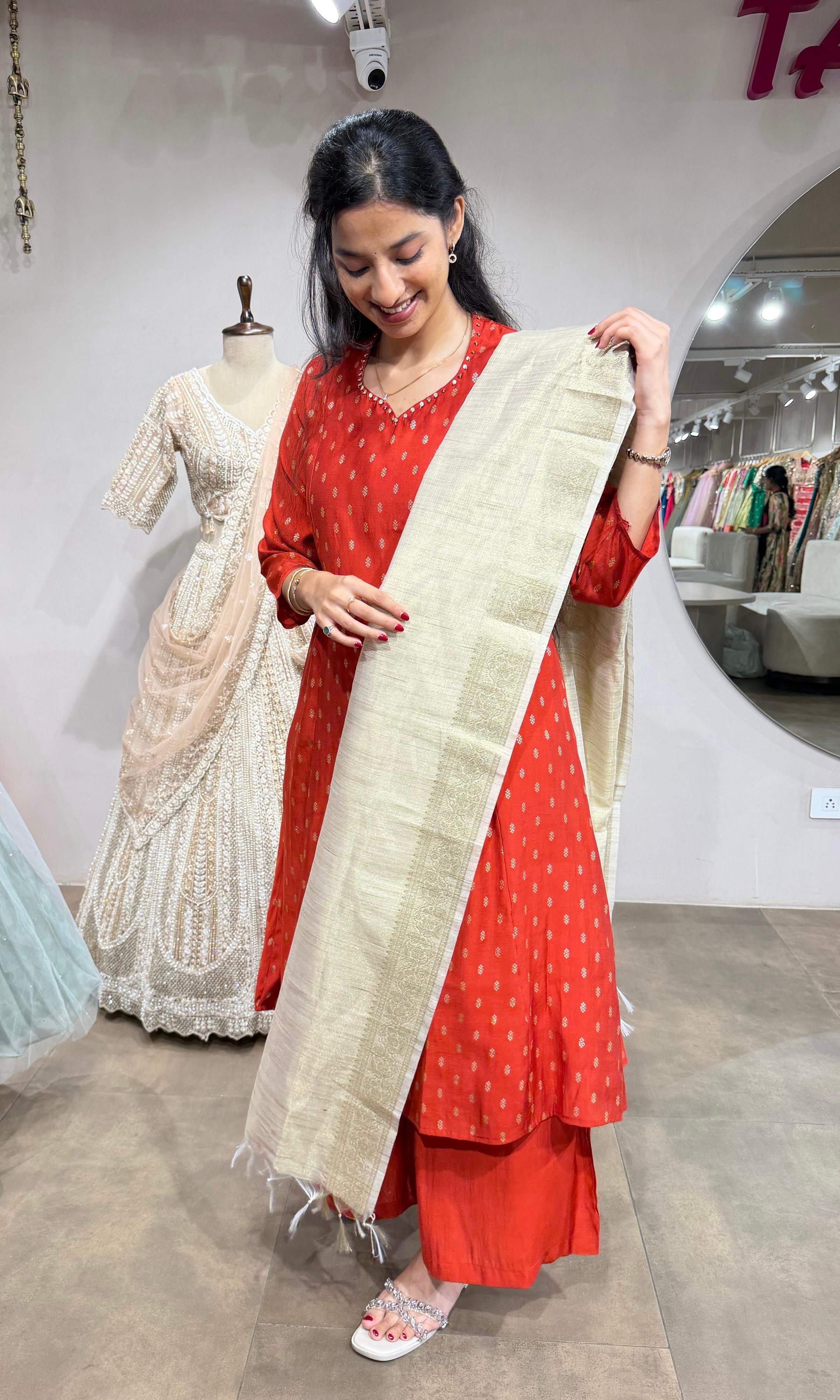 RUST Bandhani Printed Straight Kurta Set