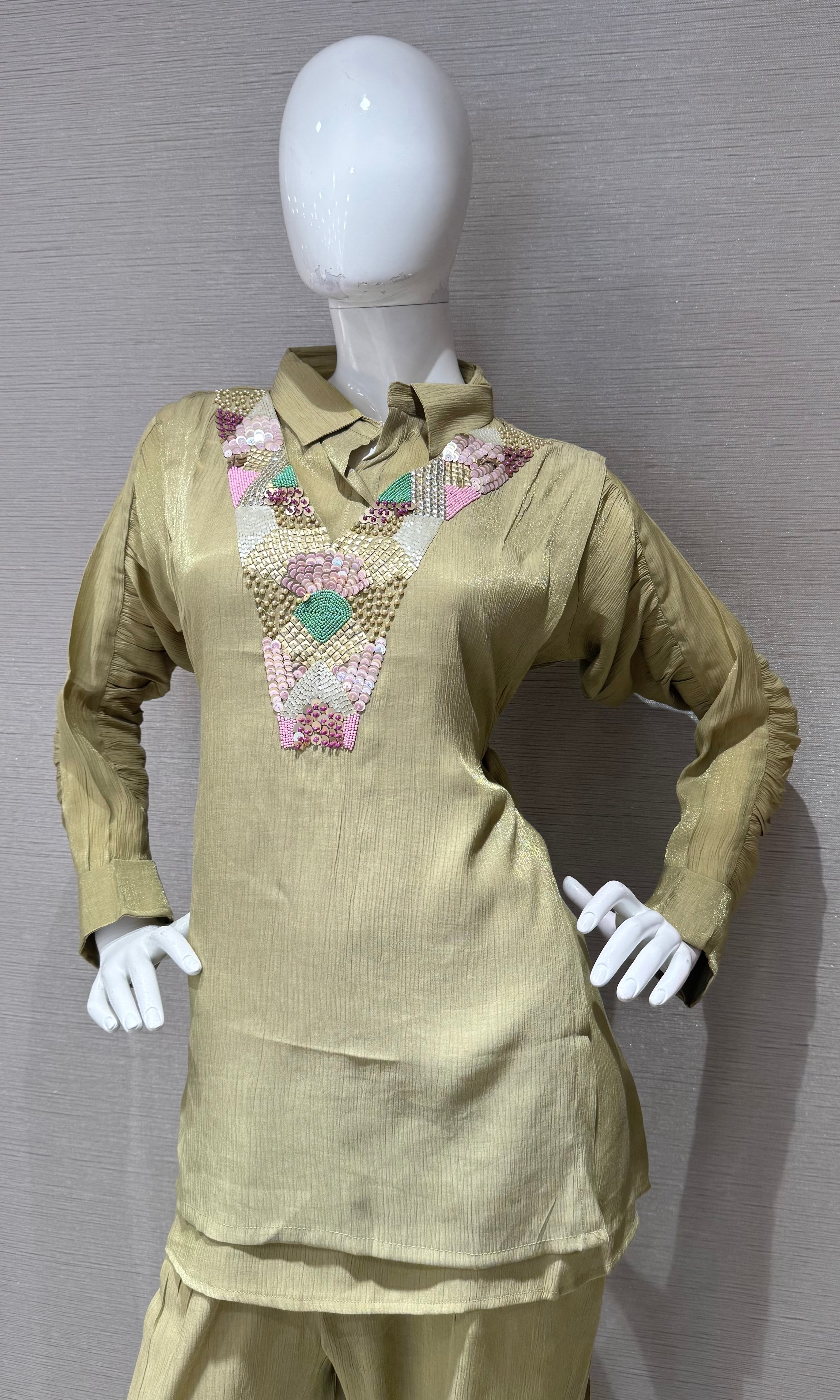 Olive Green Collared Tunic Cord set
