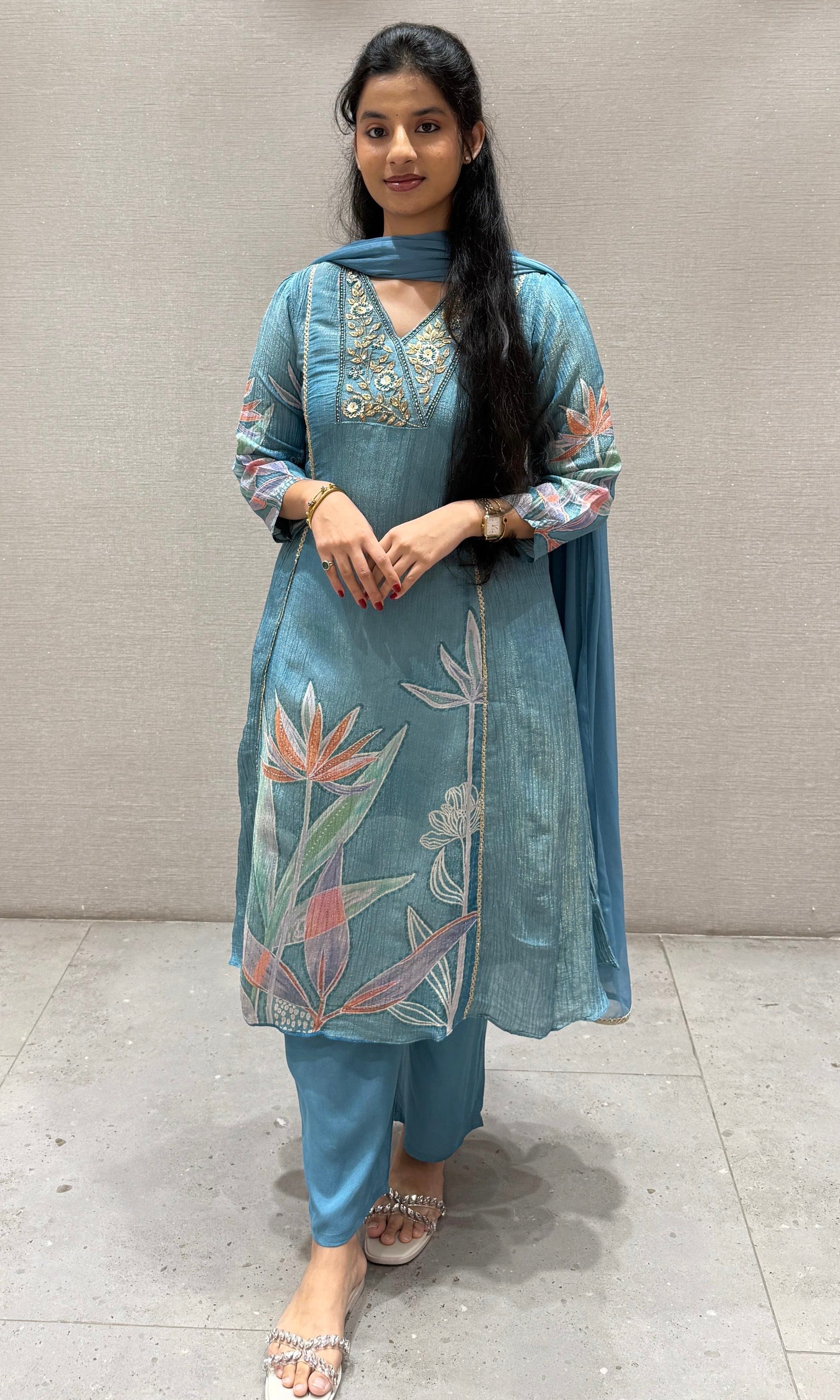 Lotus blue Floral kurta set