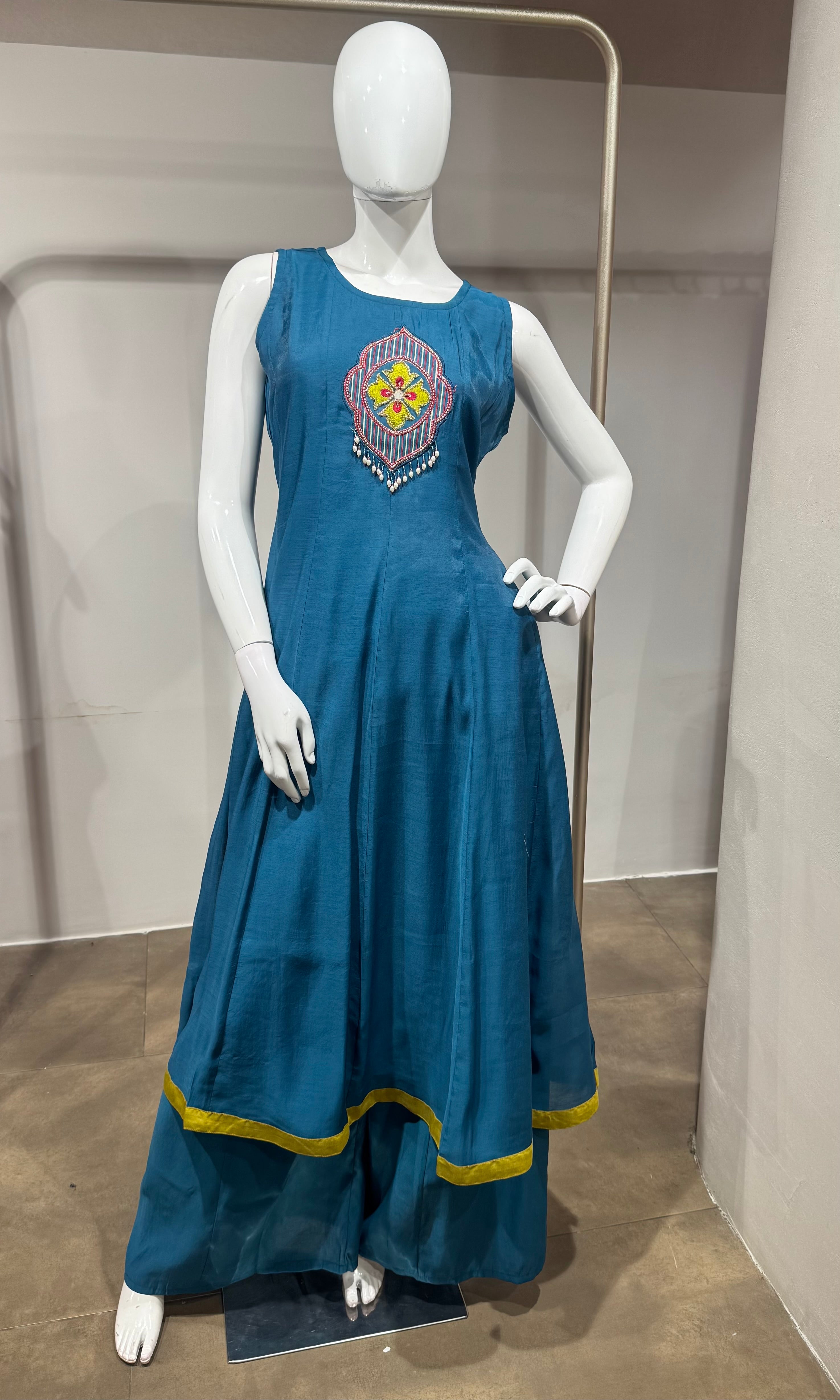 Blue ethnic anarkali with palazzo pants