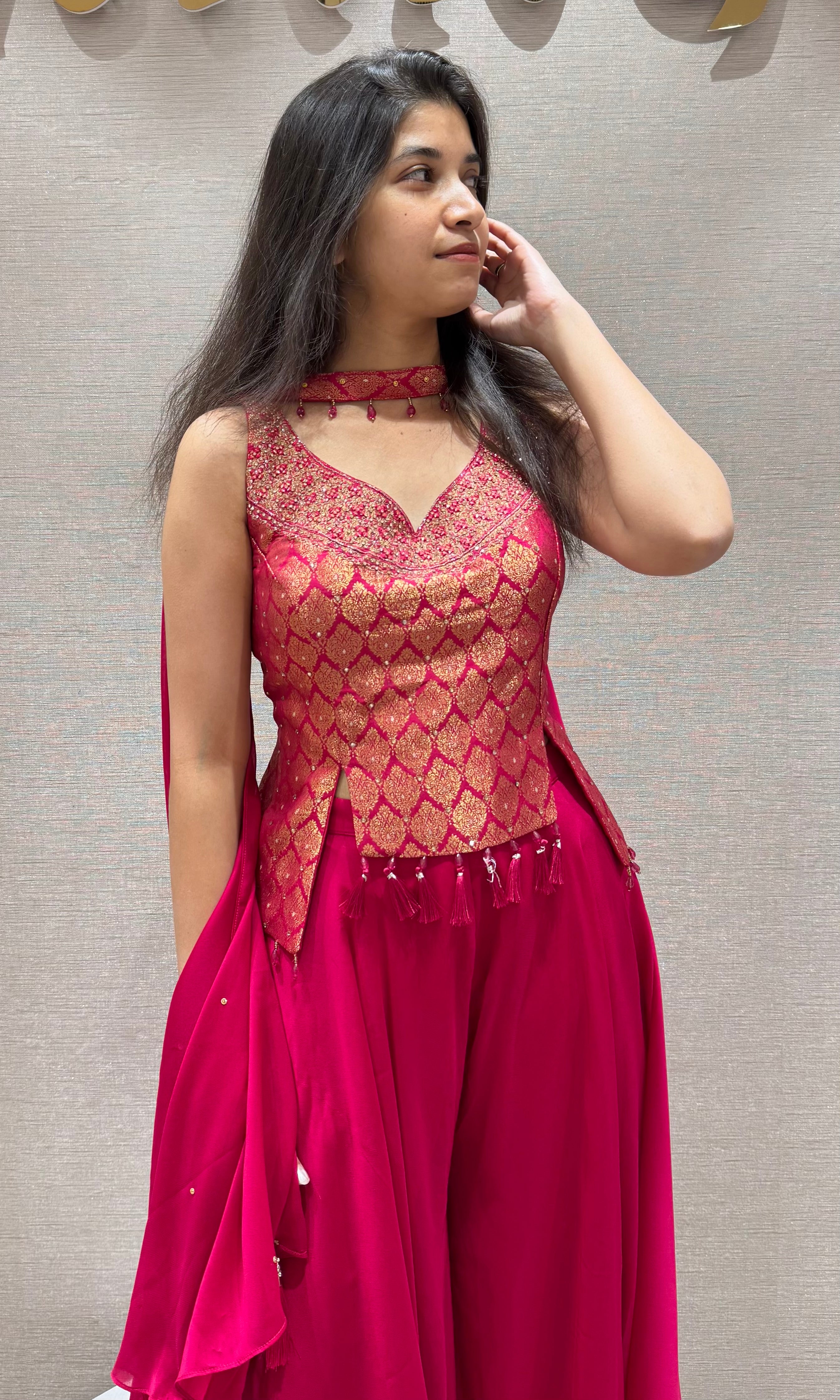 Rani pink PEPLUM BLOUSE PALAZZO SET