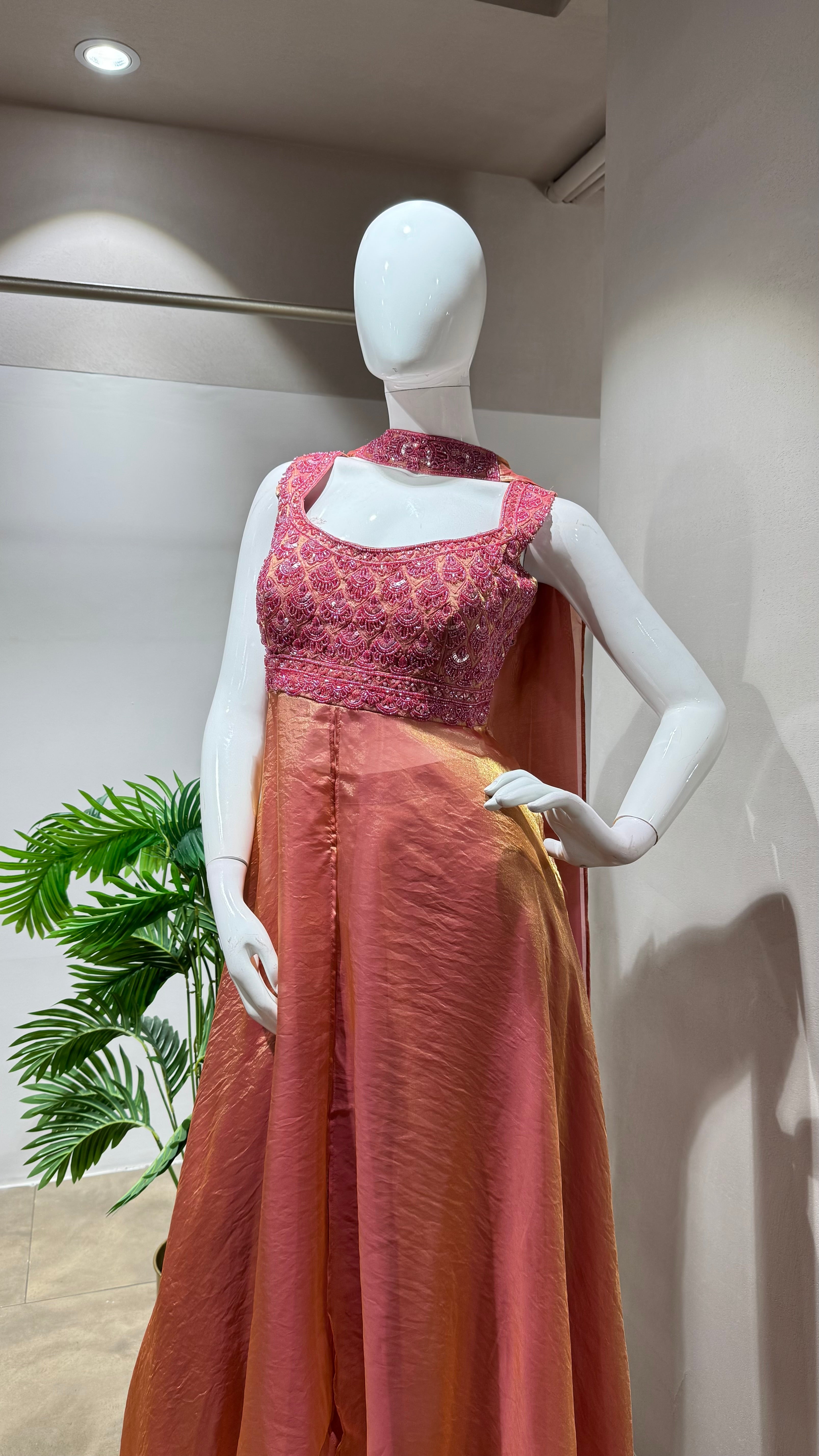 PINK A LINE SHIMMER TISSUE PALAZZO SET