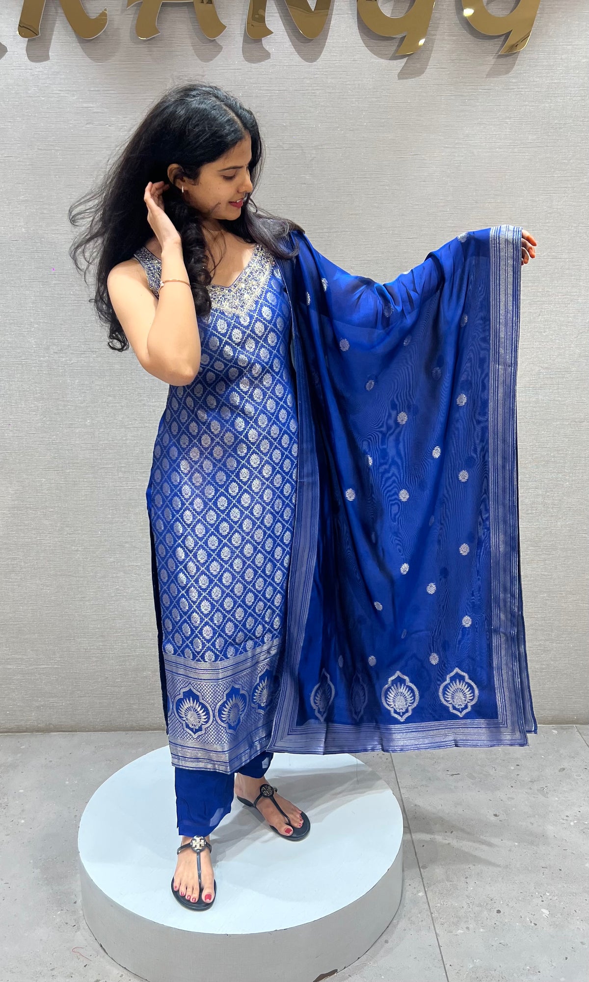 Royal Blue Banarasi Kurta Set with Dupatta