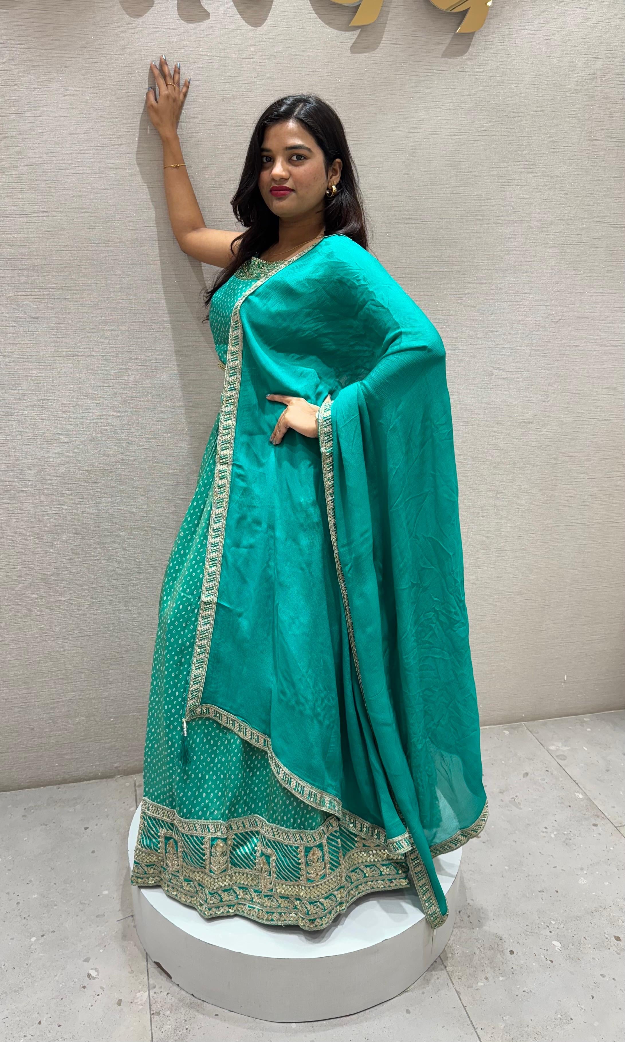Green EMBROIDERED lehanga
