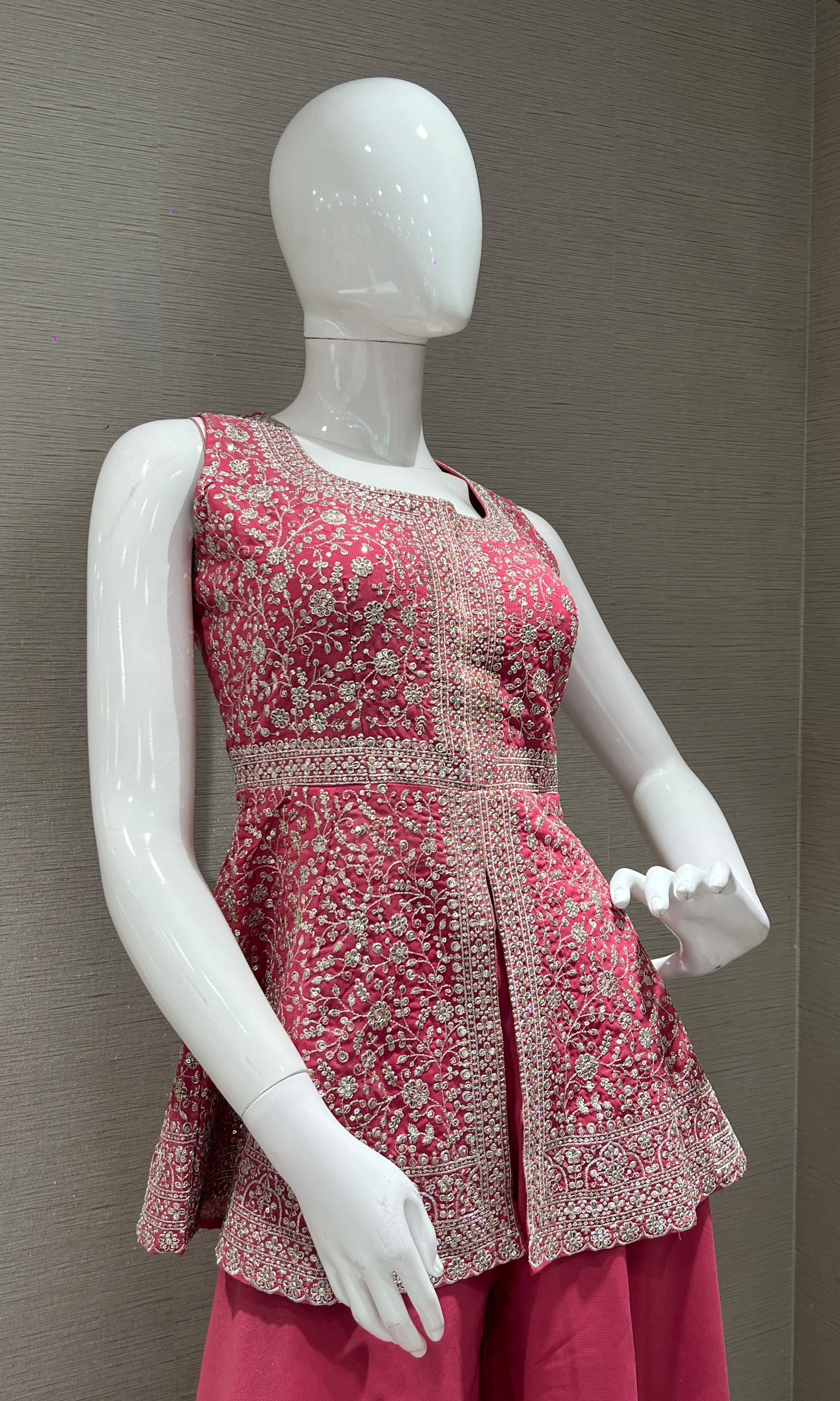 Pink EMBROIDERED PEPLUM PALAZZO