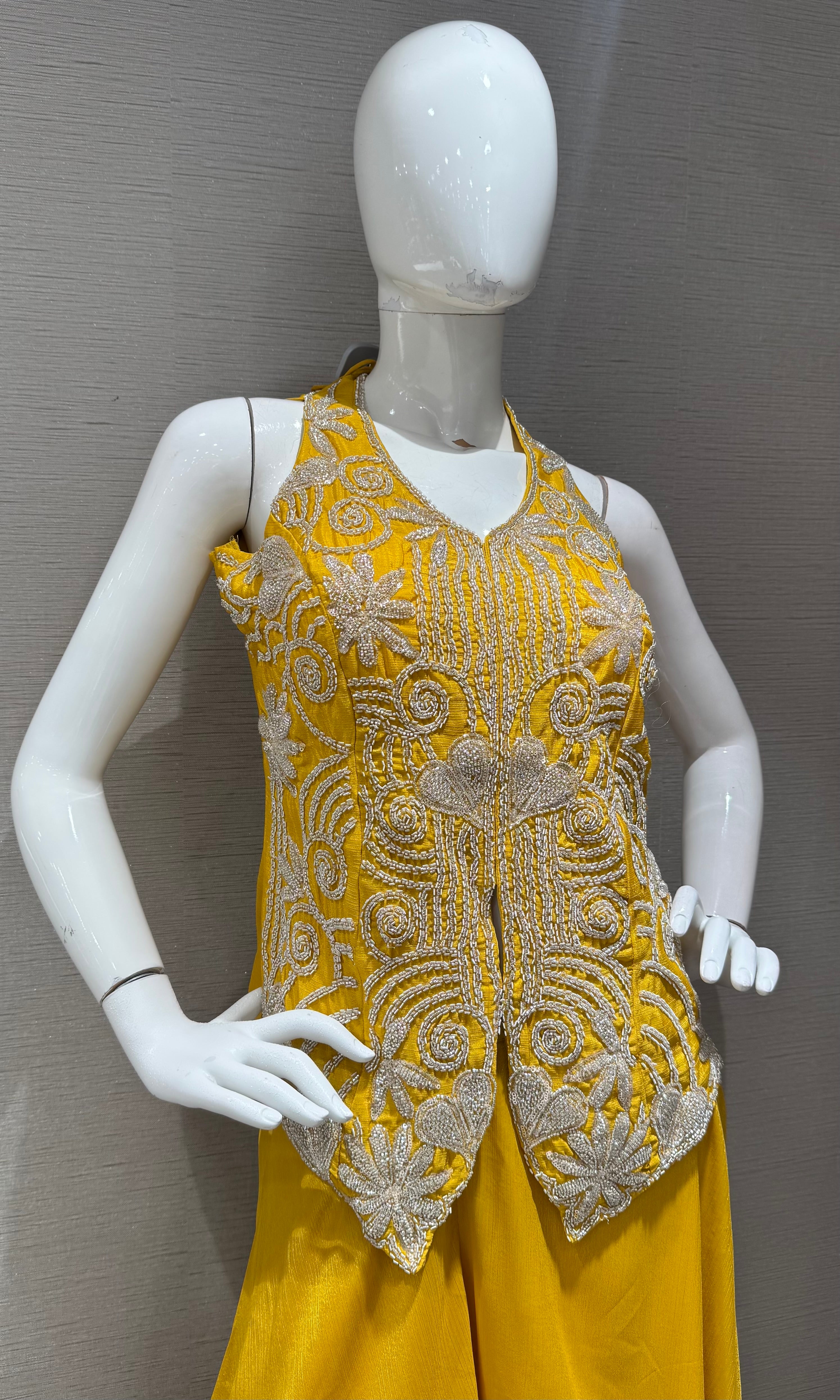 Yellow Peplum top with Flared palazzo set
