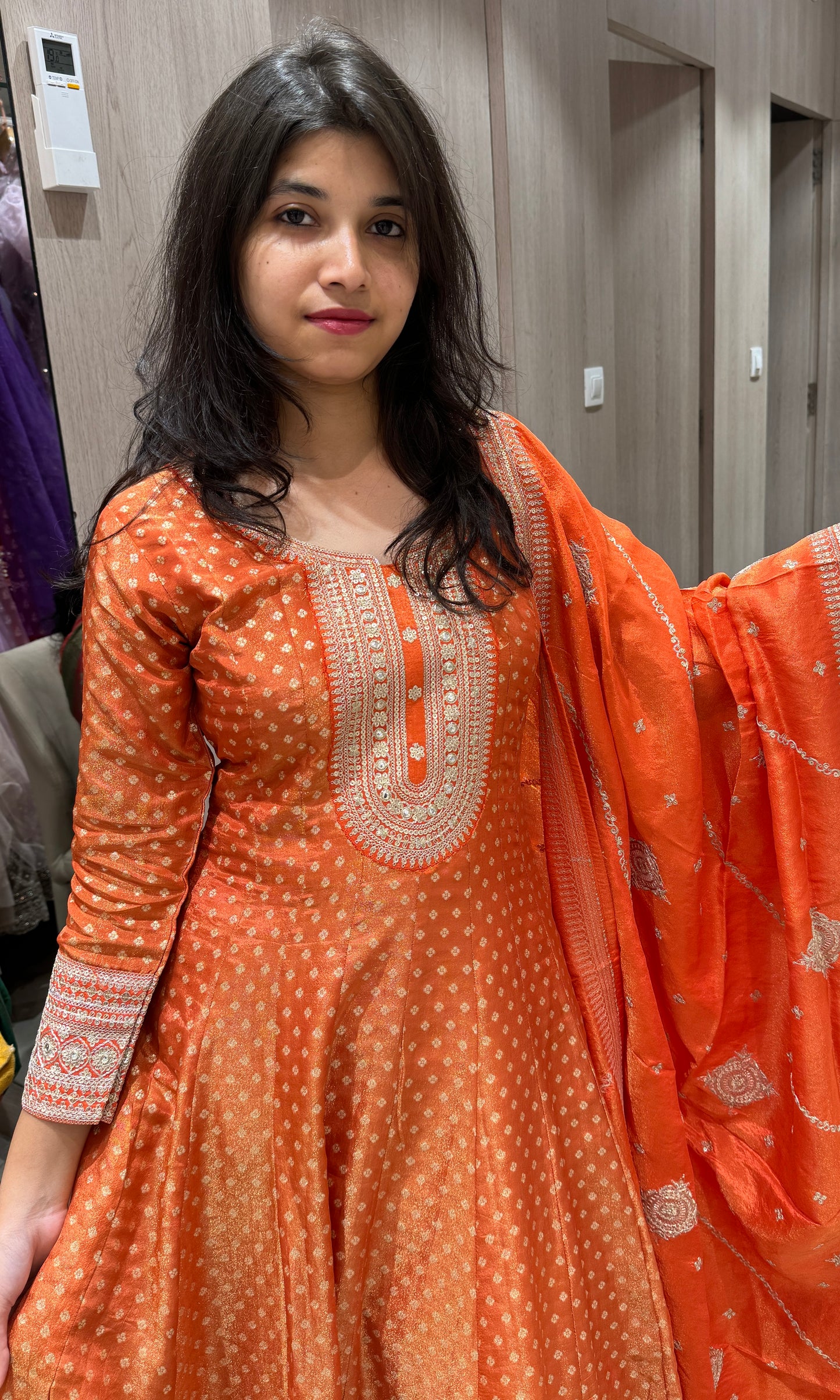 🍊Orange Anarkali long dress