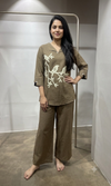 Brown Bird Print Tunic Cord set