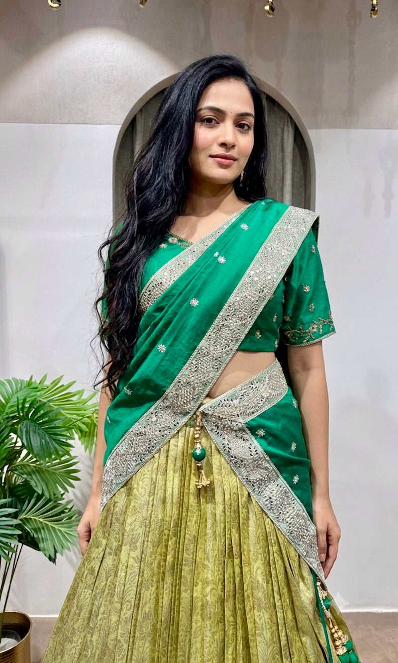 GREEN KANJIVARAM PATTU LEHENGA