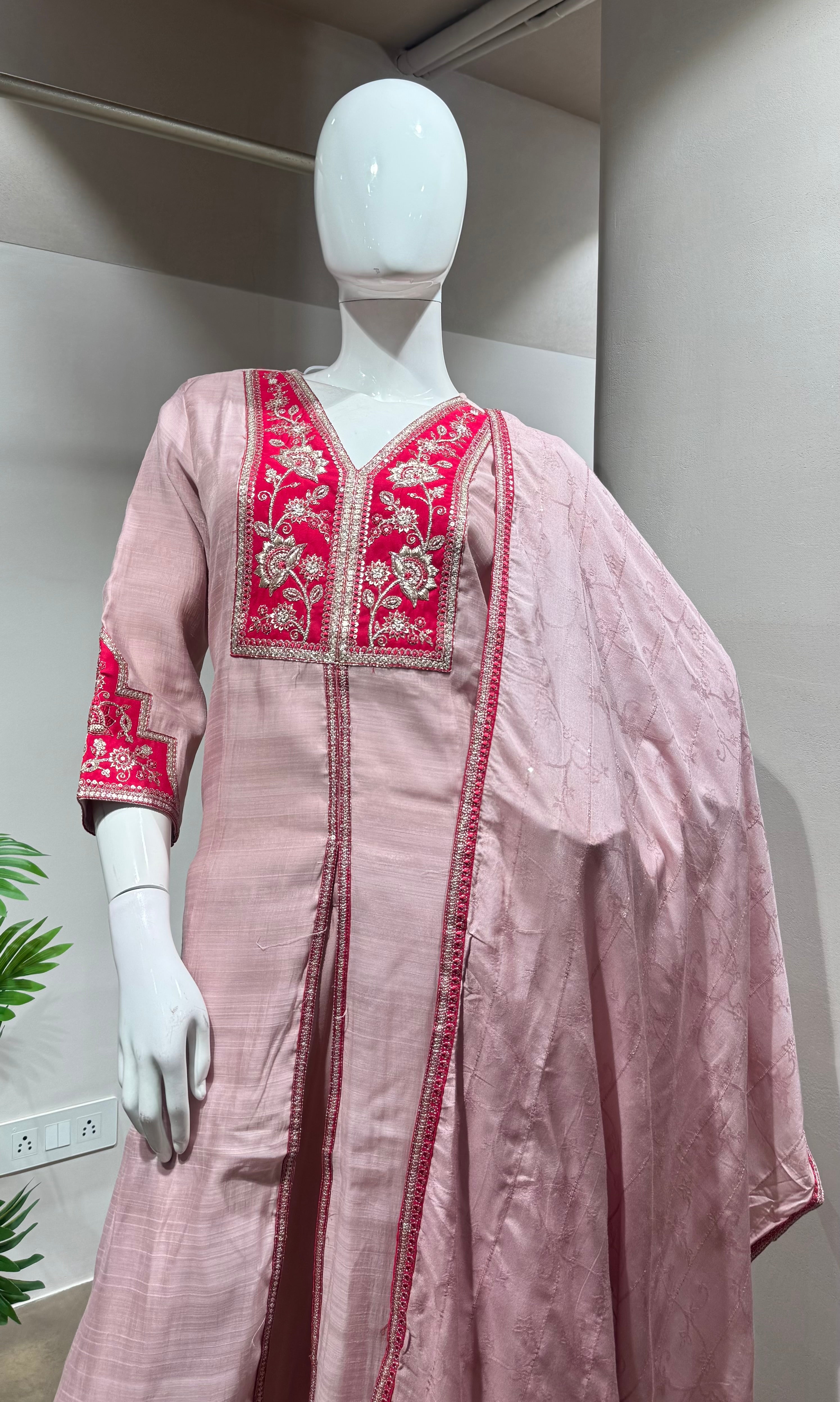 PINK EMBROIDERED FRONT SLIT KURTA SET