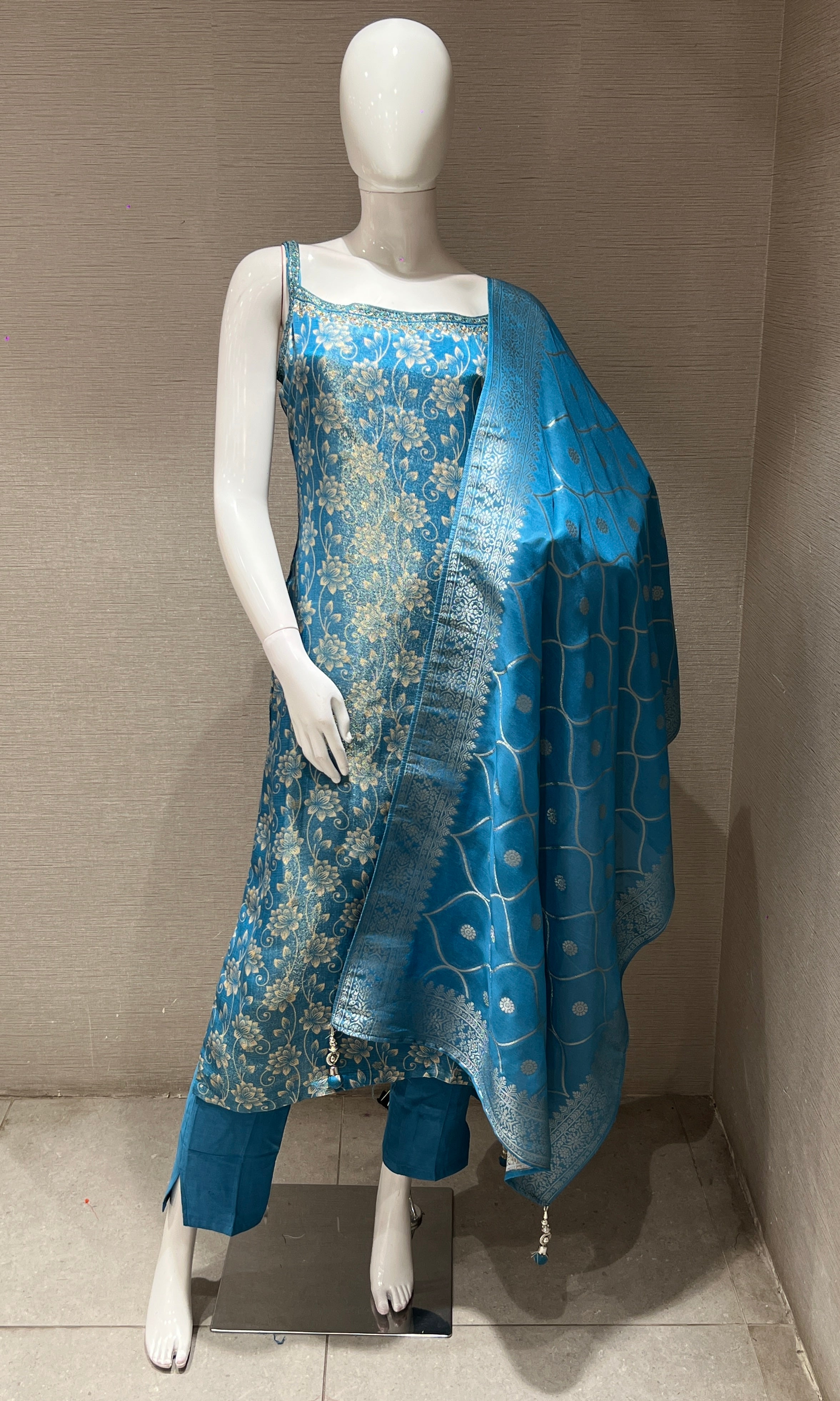 Blue and Gold Ethnic Kurta Set