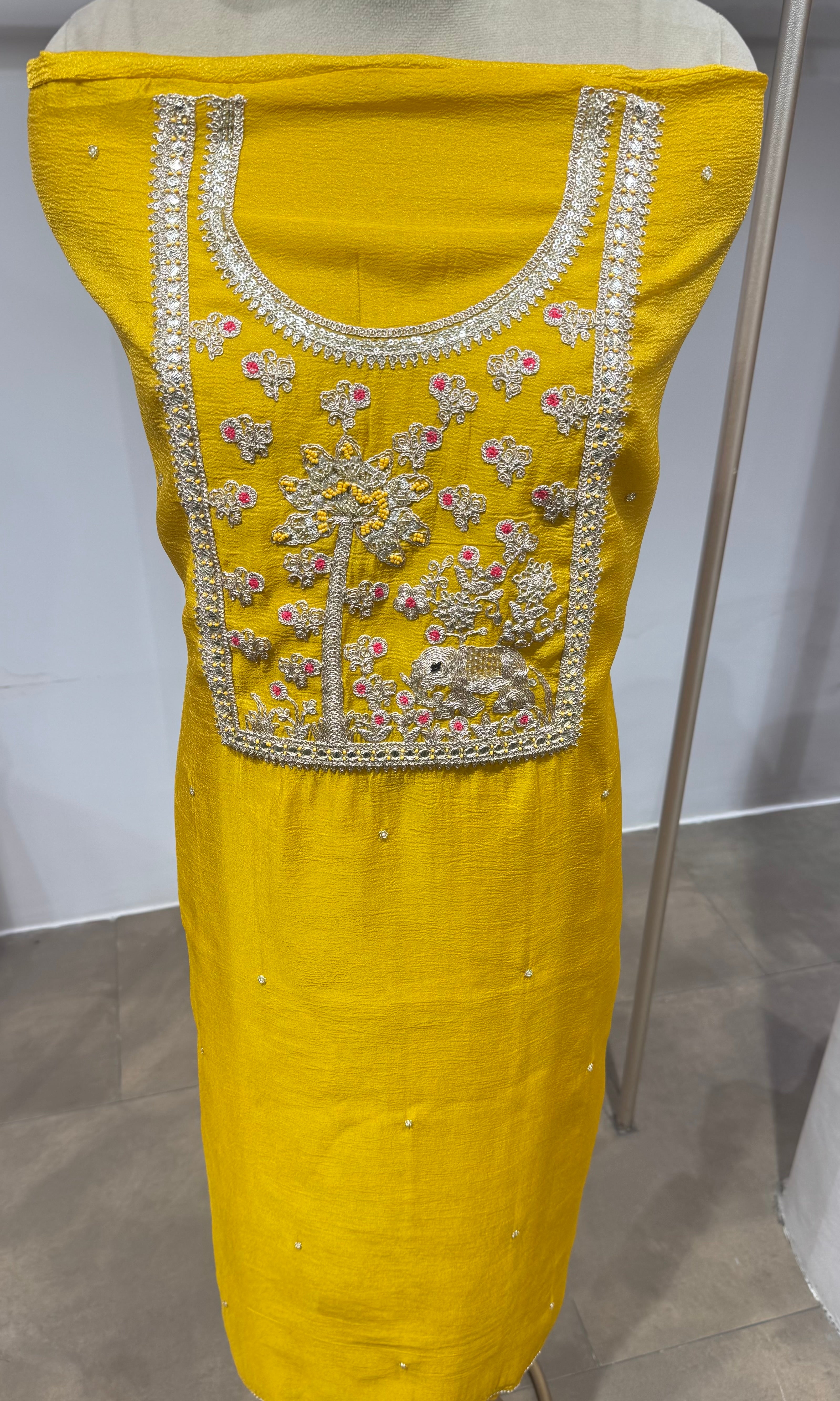 Yellow Floral Tissue dress material