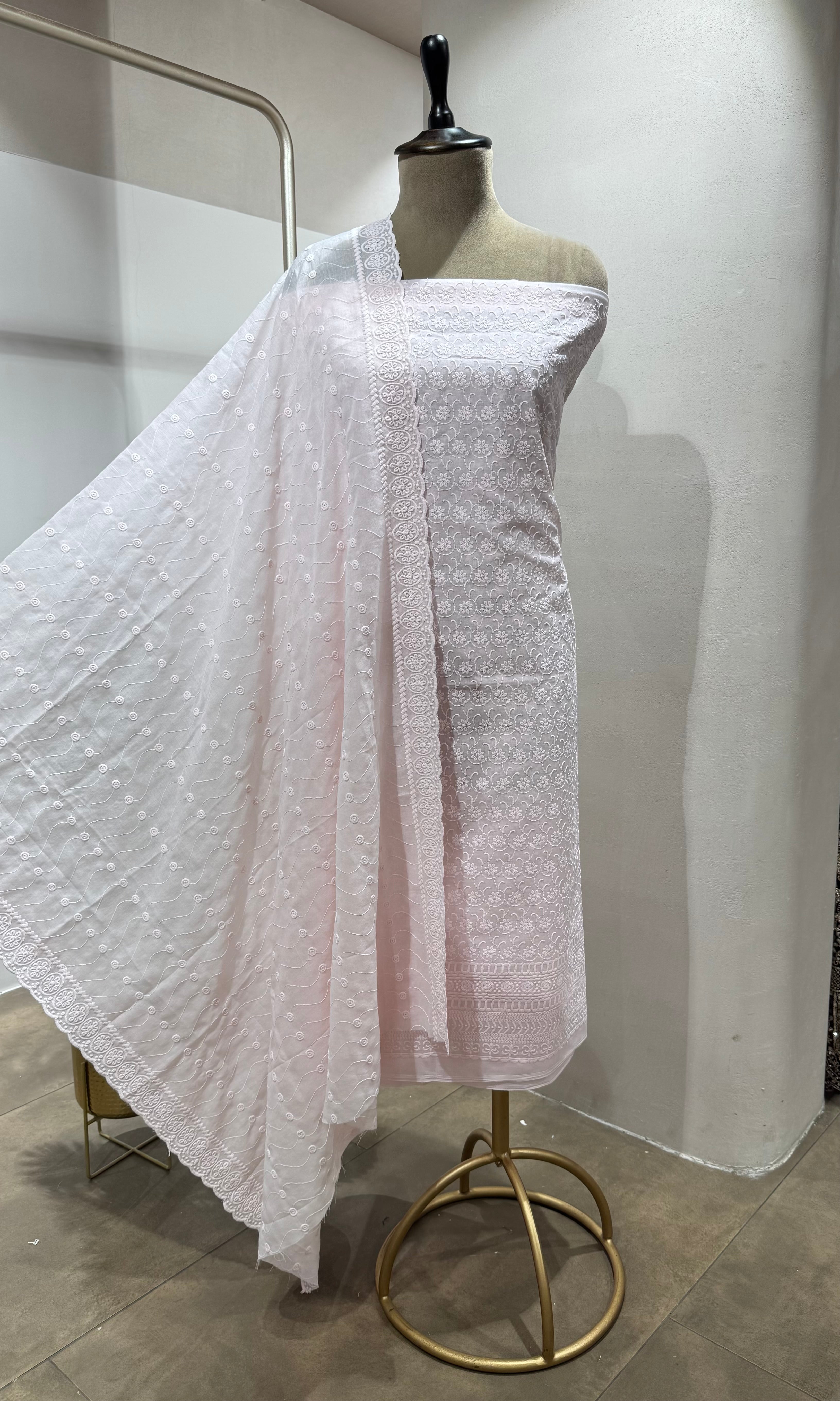 PINK CHIKANKARI DRESS MATERIAL