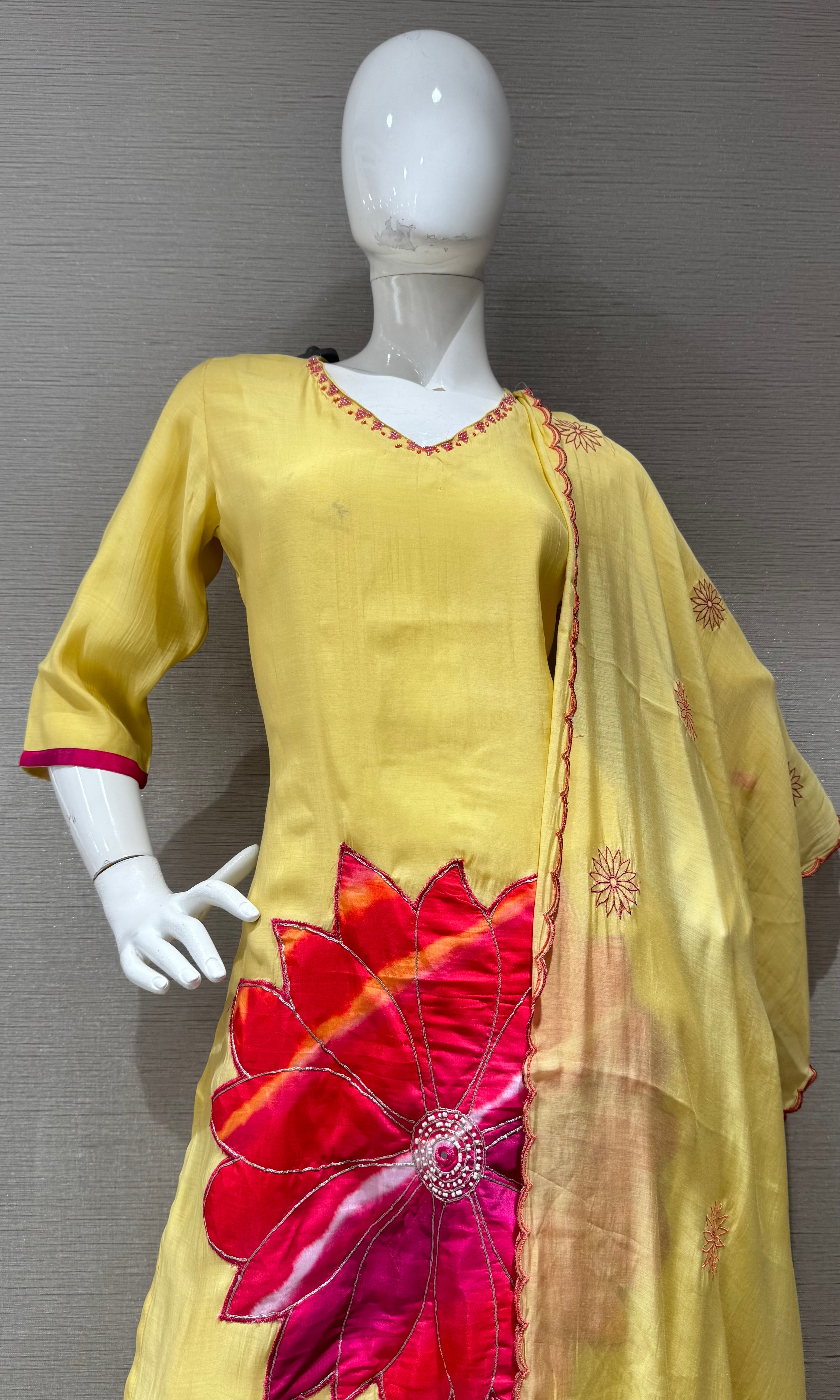 Light Yellow Floral Farsi salwar kurta set