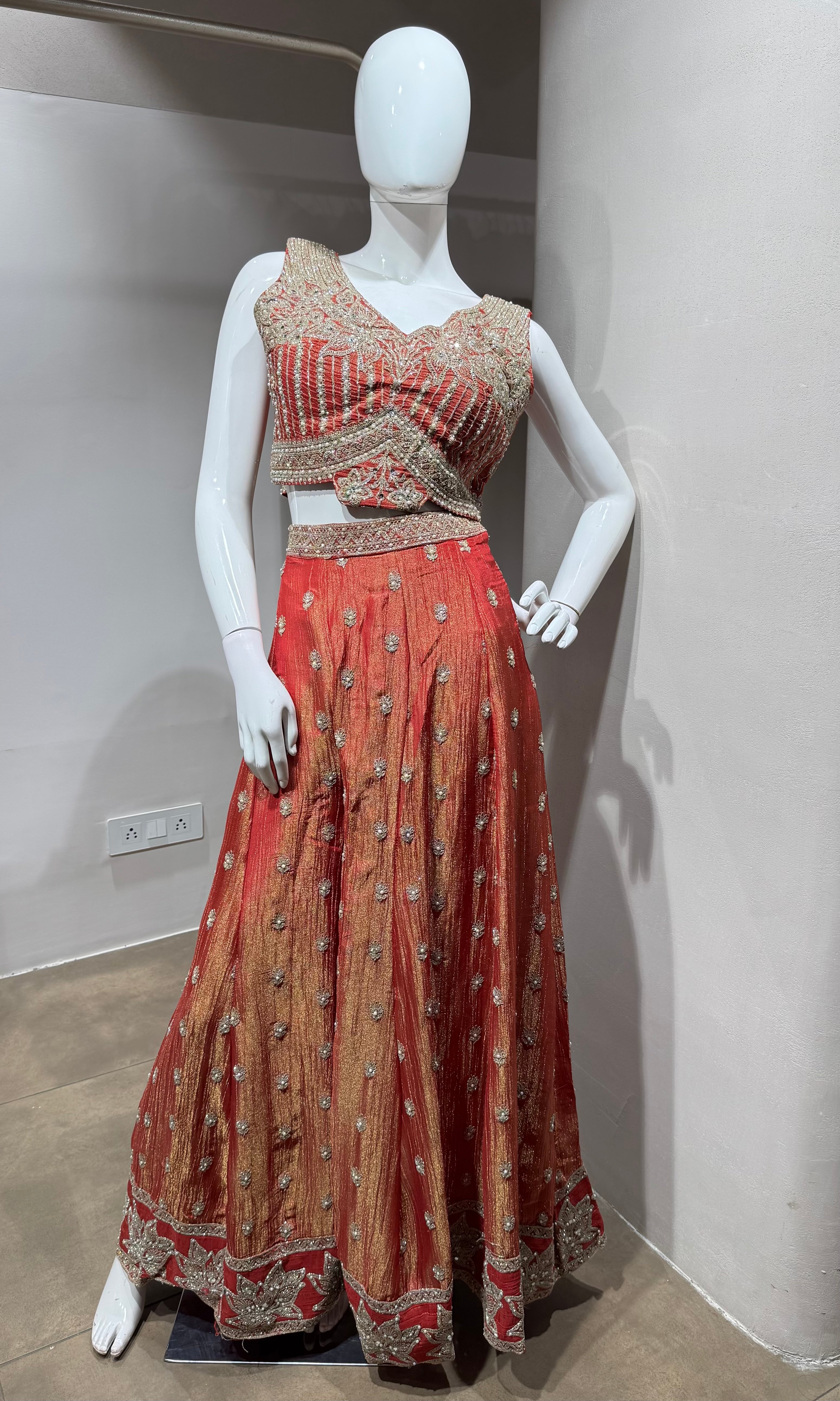 Rust Orange Heavy Embroidered Palazzo set