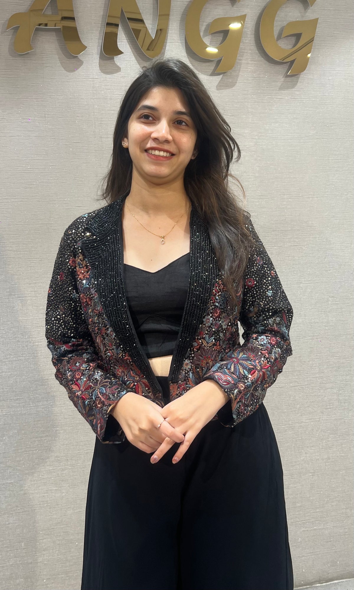 Black Palazzo Set with Embellished Jacket