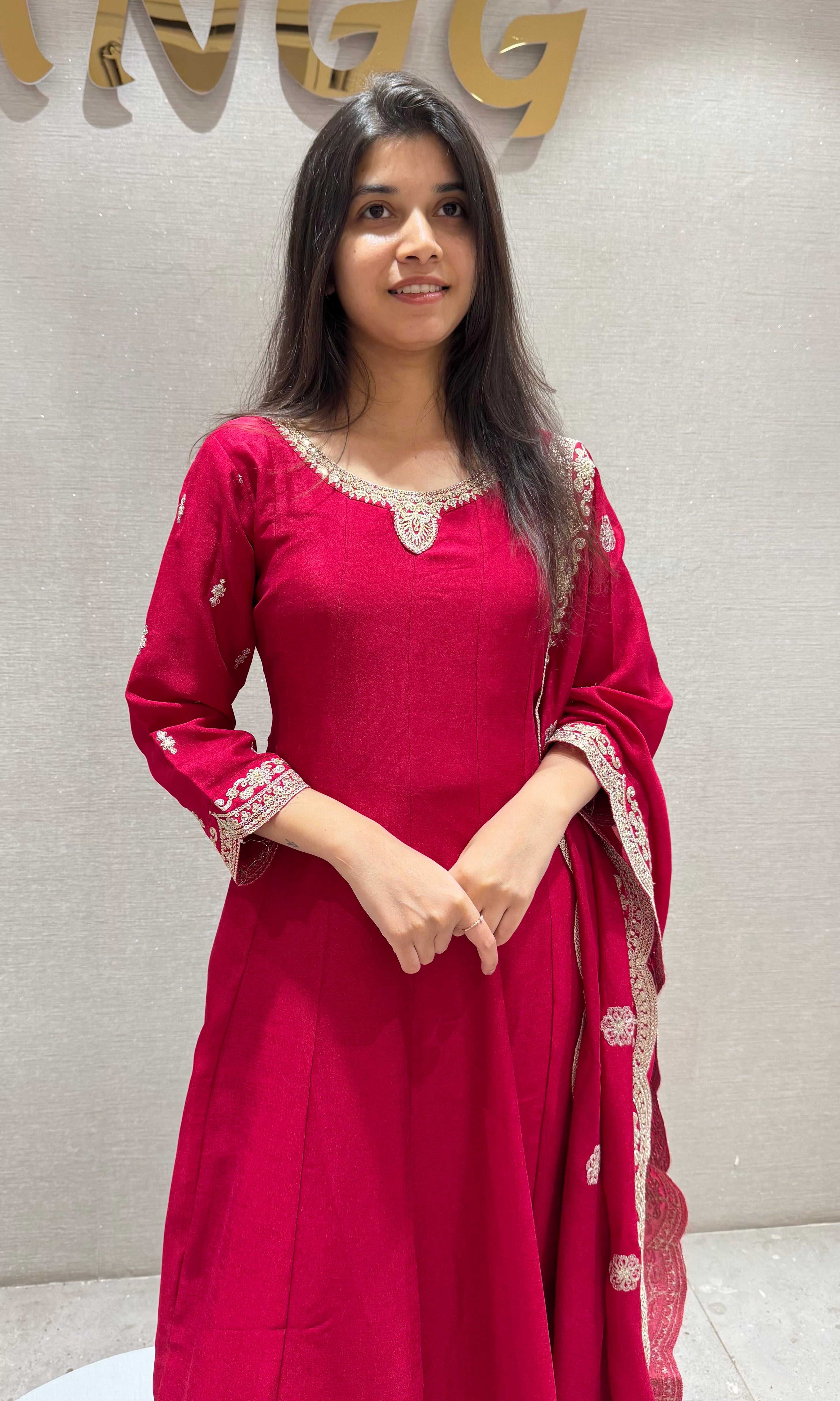 RANI PINK Embroidered Silk ANARKALI Set