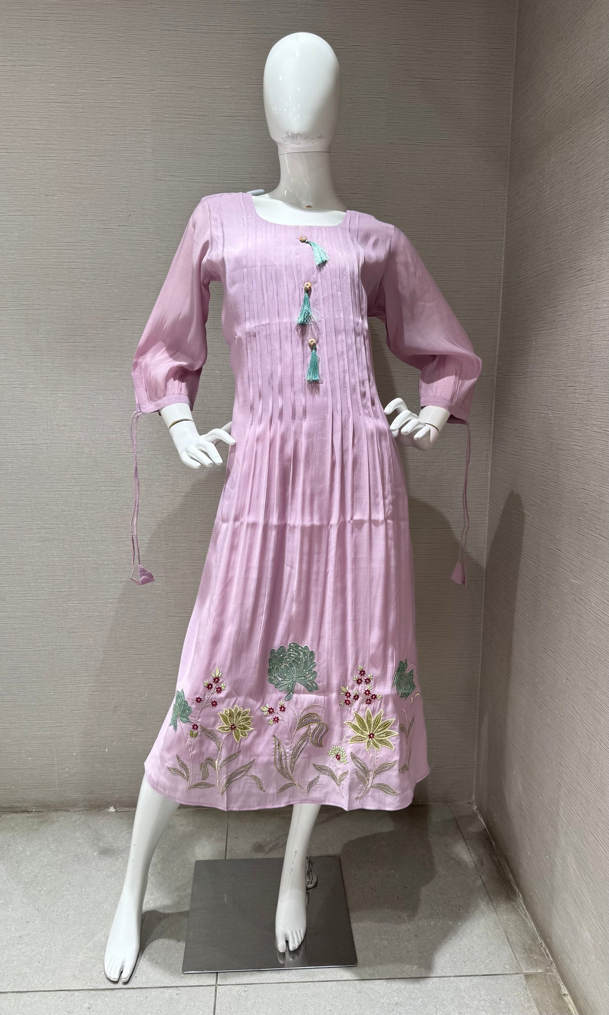 Lavander cotton Kurti top with blue Florals