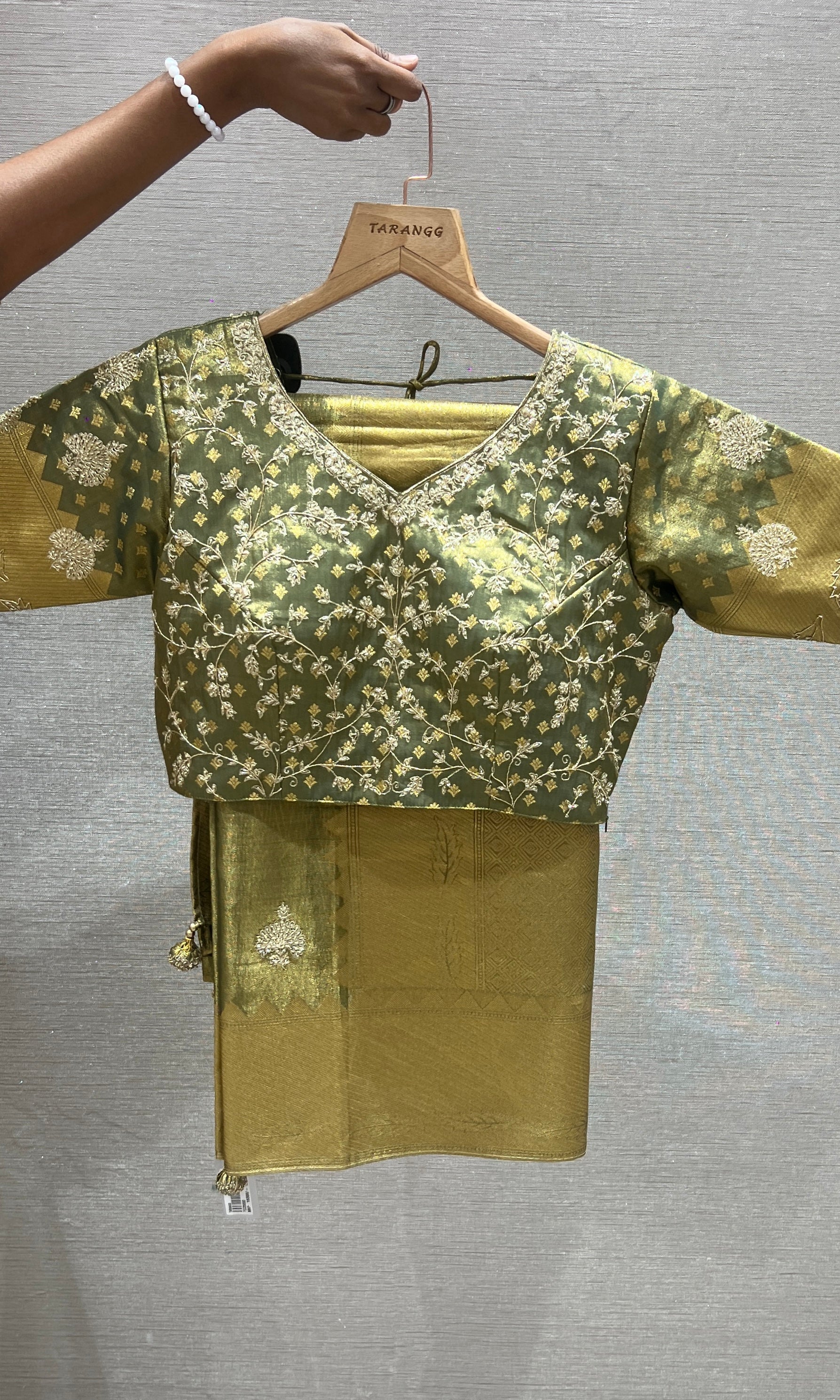 Green saree with ready blouse