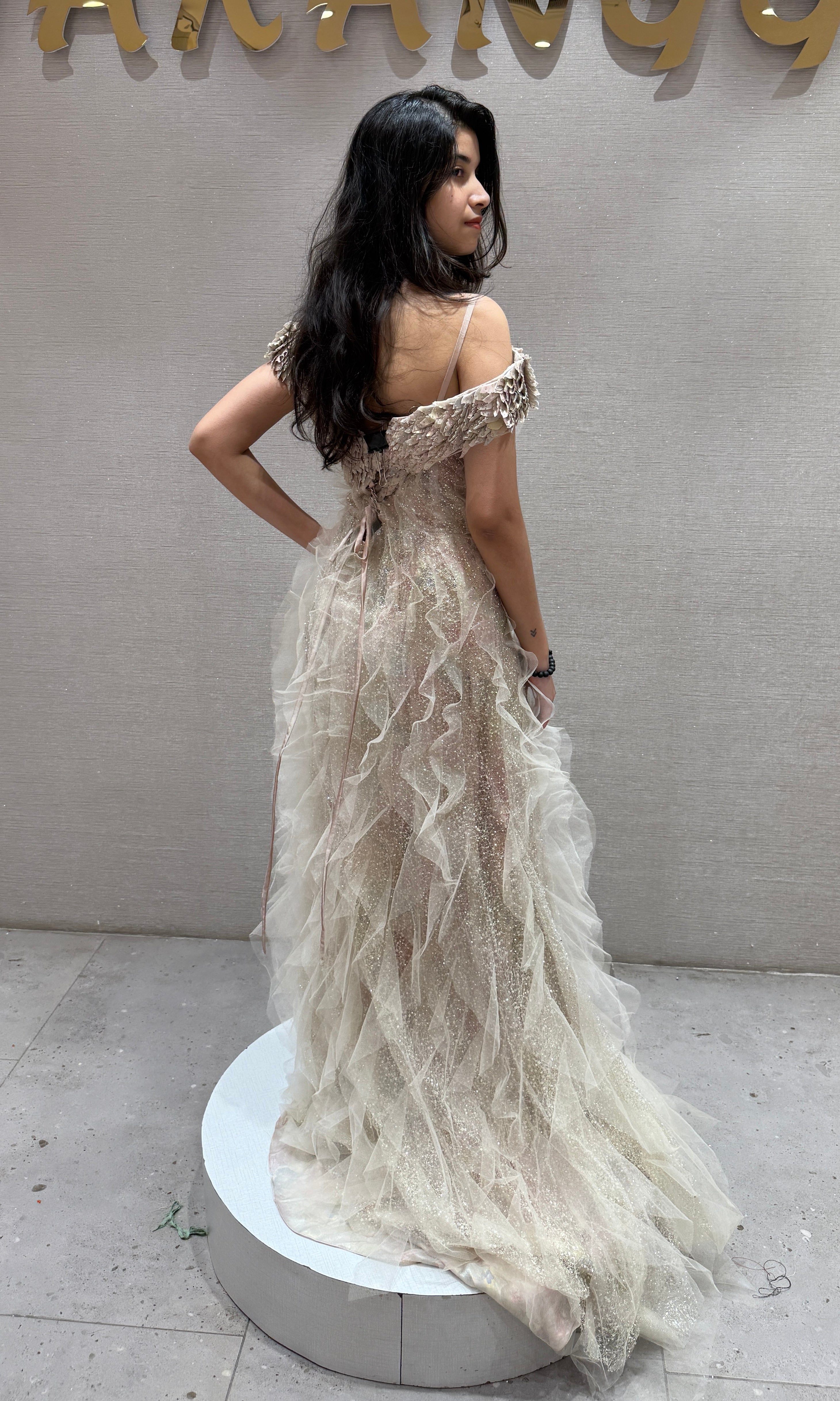 Fawn Golden Ruffle Layered Gown