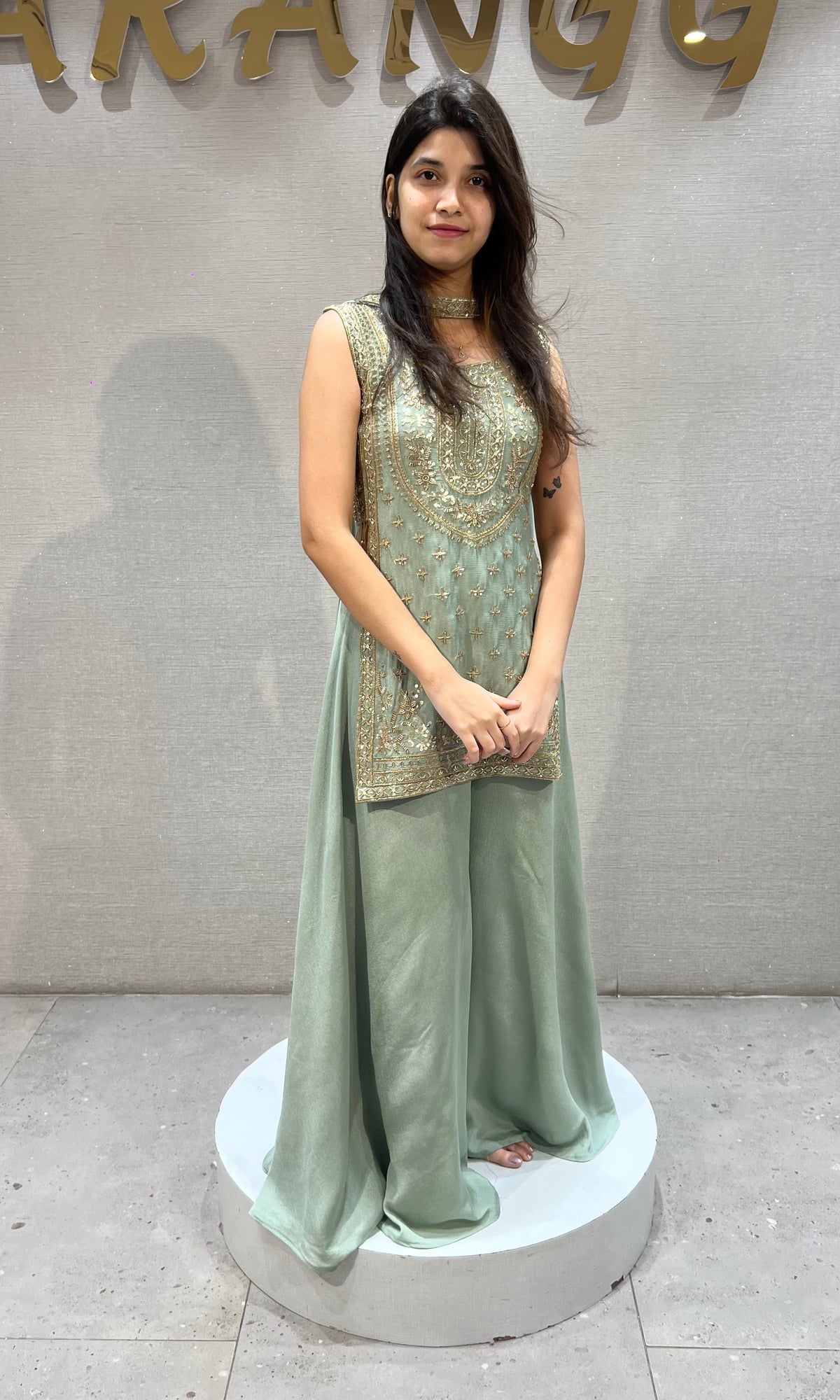 Sage Green Zari Embroidered Chanderi Palazzo Set