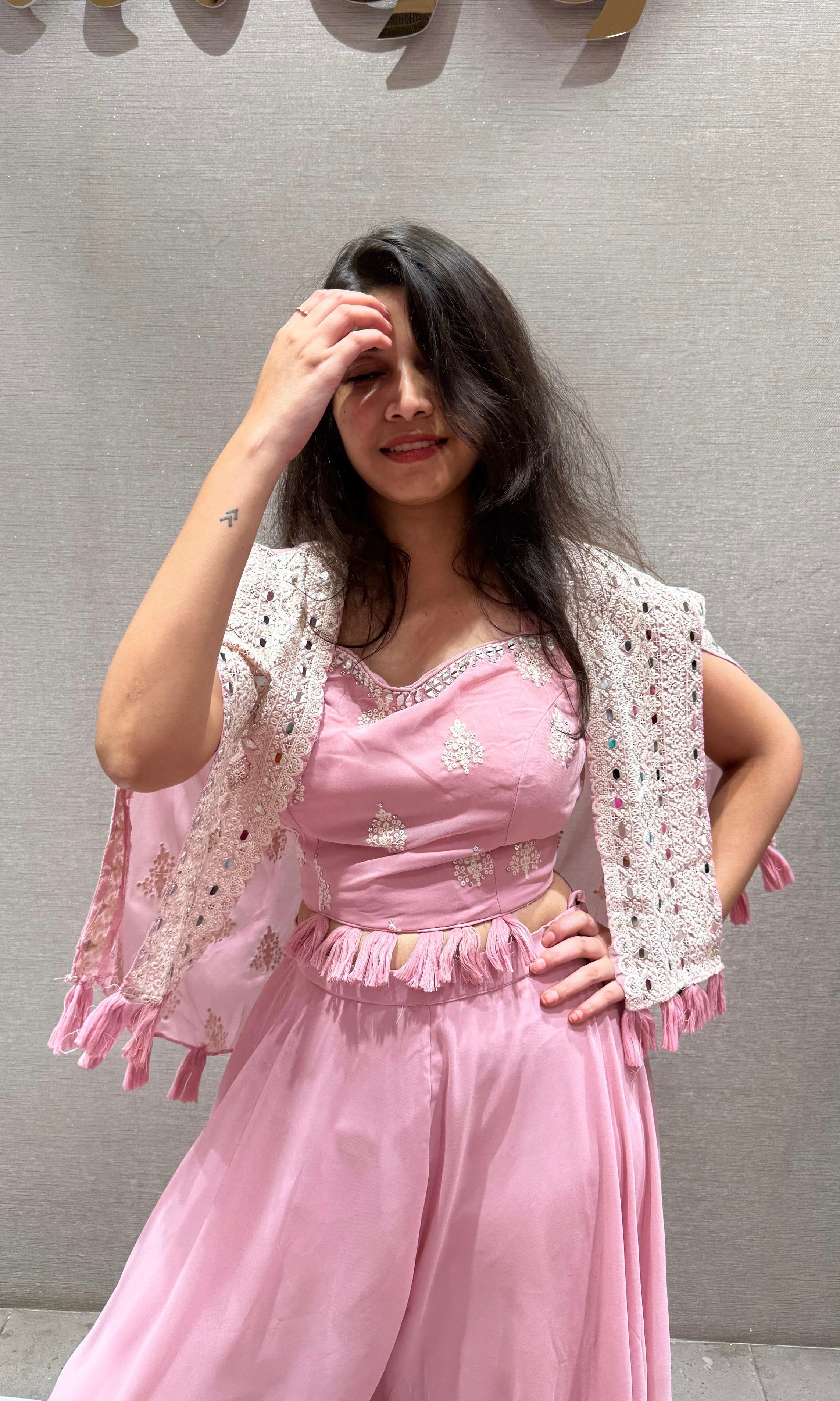 Rose Quartz Embroidered Palazzo Jacket Set