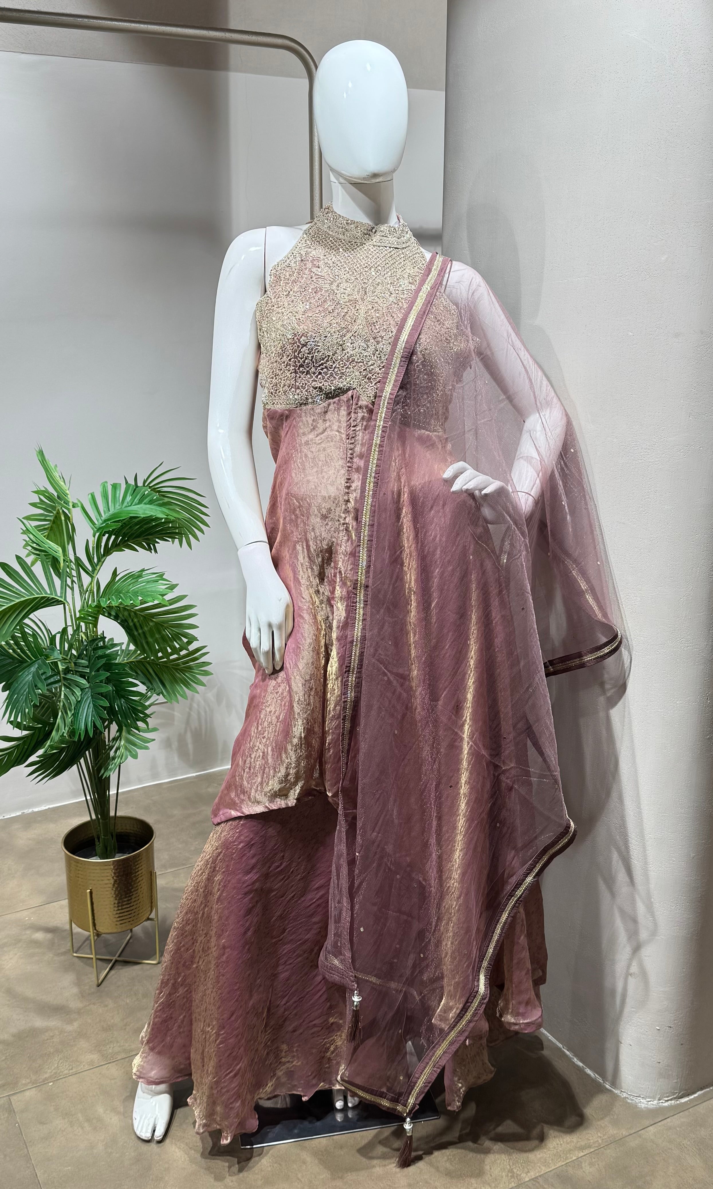 moee Anarkali intricate embroidery palazzo set