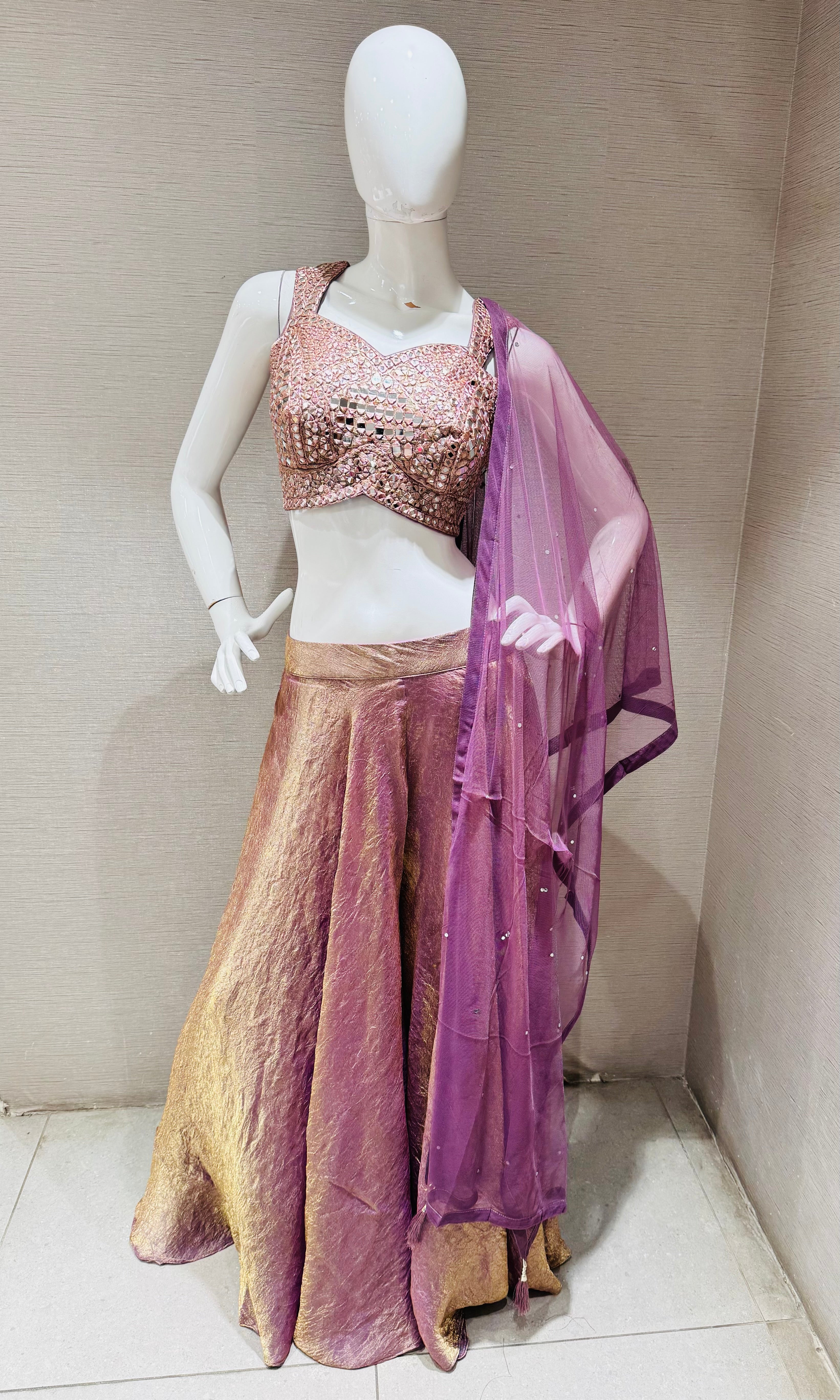 LILAC Shimmer Tissue Silk crop top Palazzo Set