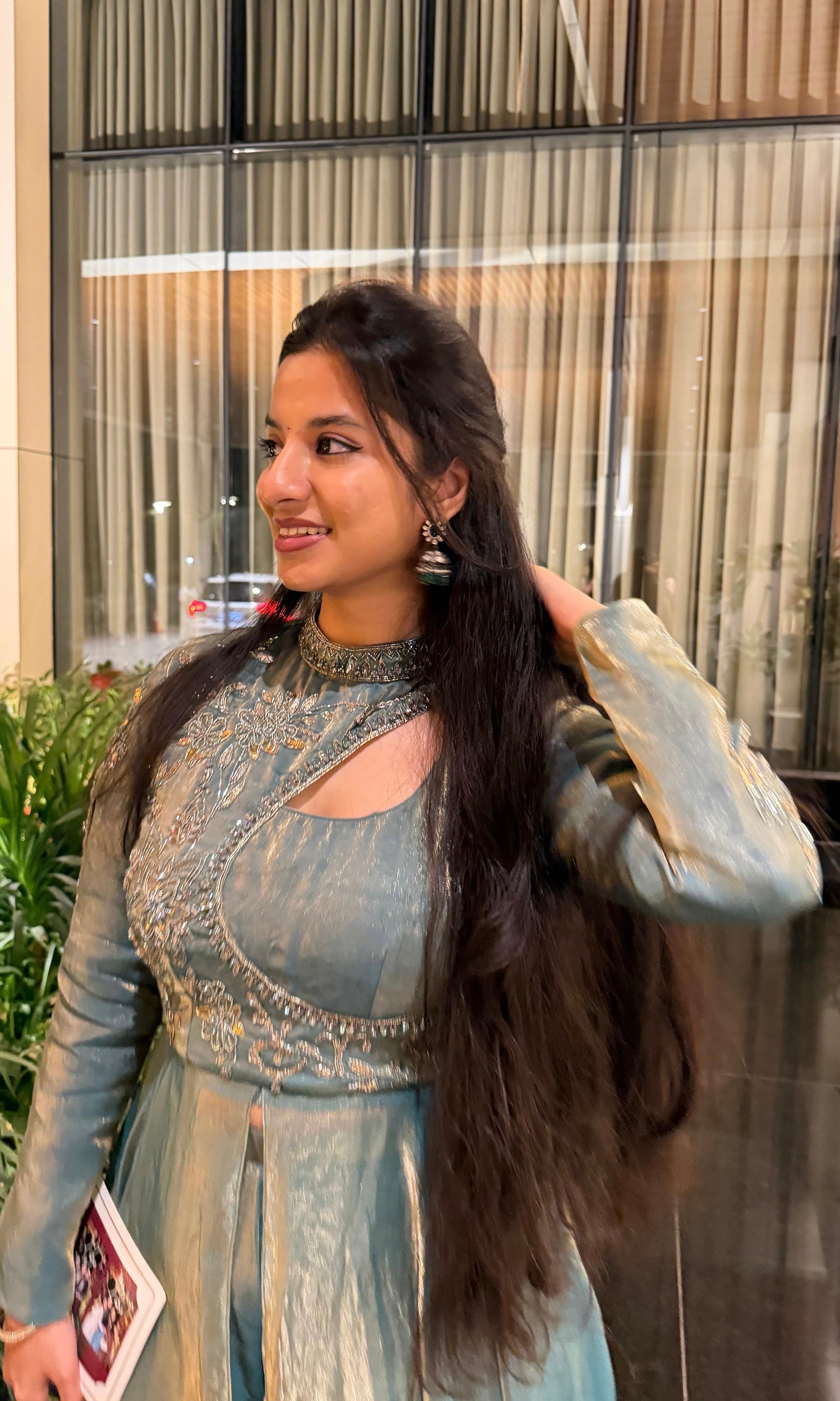 Sea green ANARKALI WITH NECK DESIGN