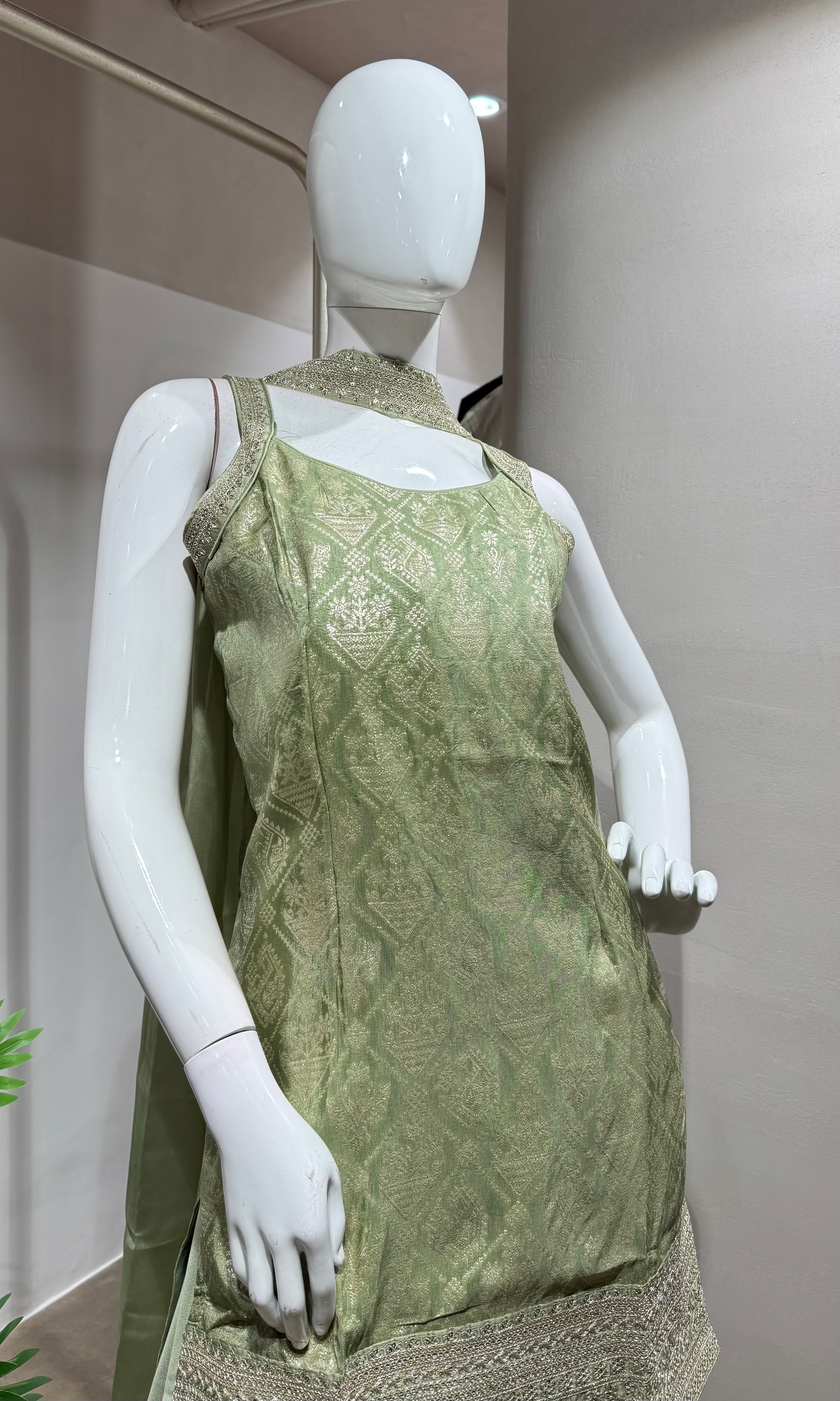 Green Sharara with Golden Embroidery