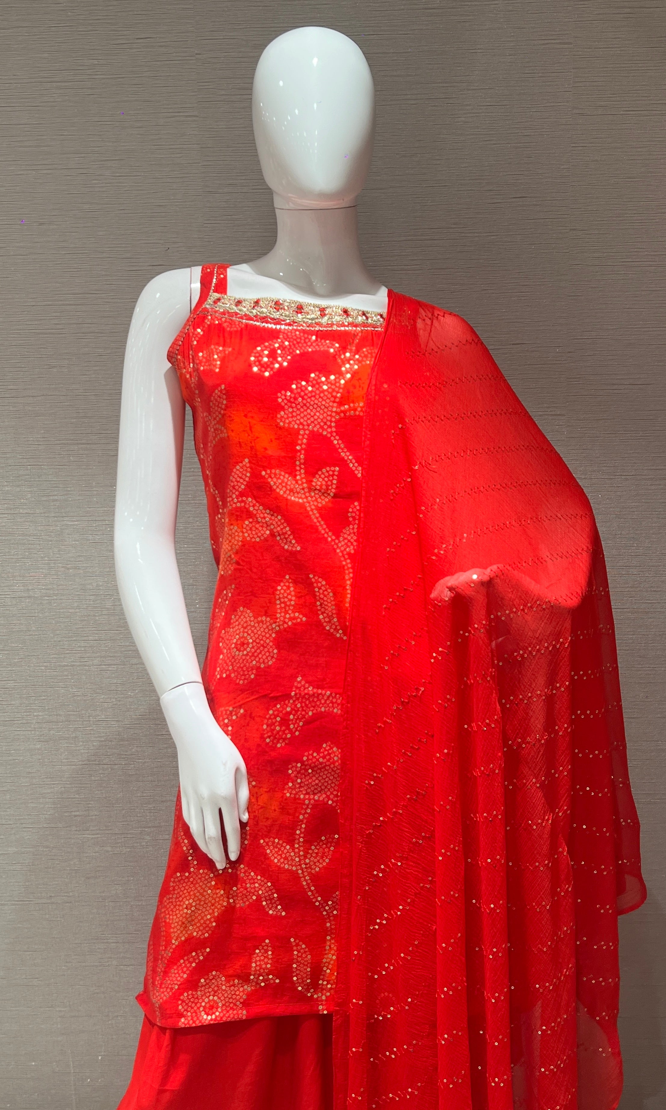 Red FLORAL EMBROIDERED SHARARA SET