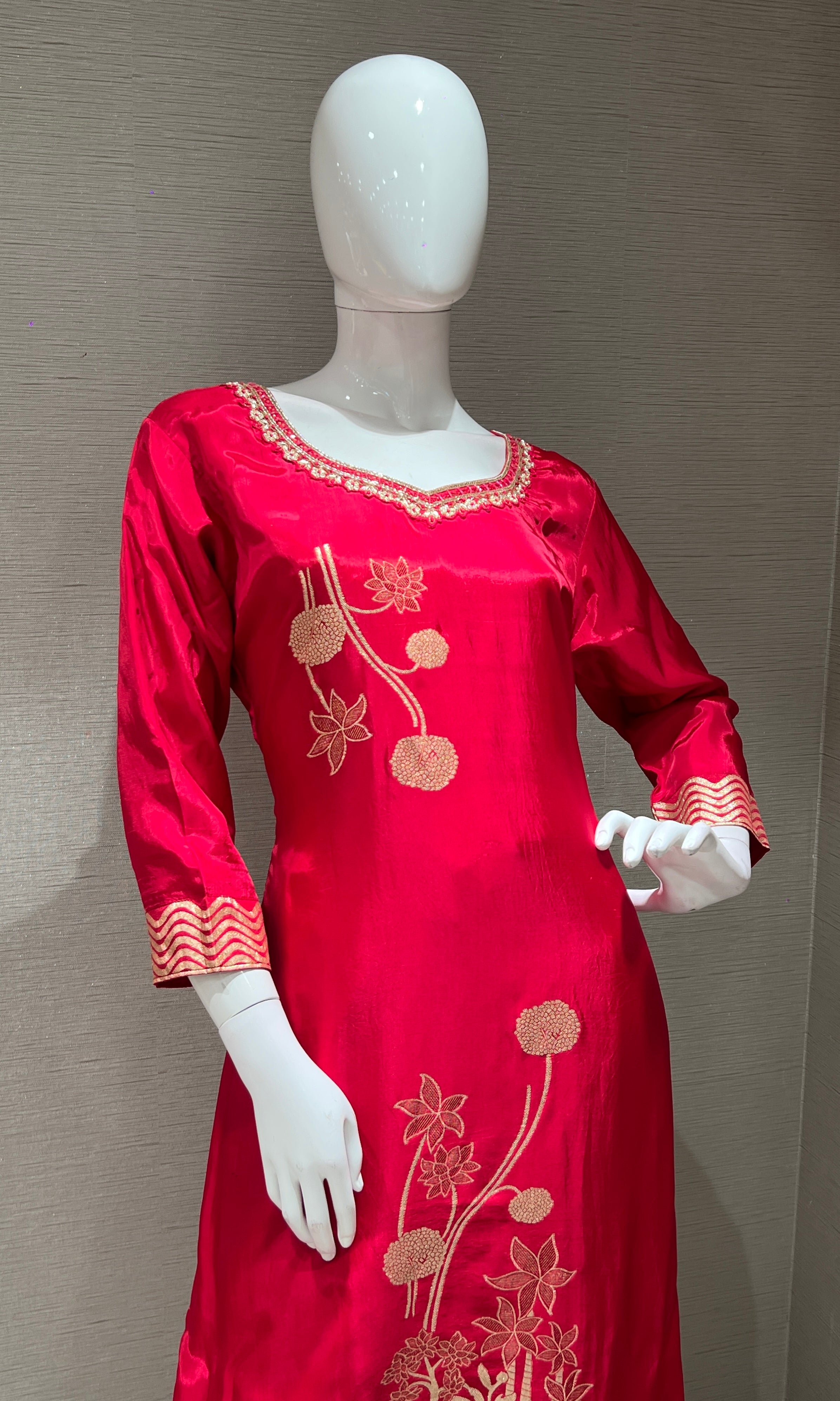 RANI PINK Golden Embroidered KURTA SET