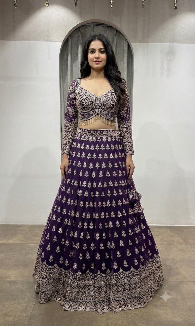 PURPLE intricate embroidered Lehenga set