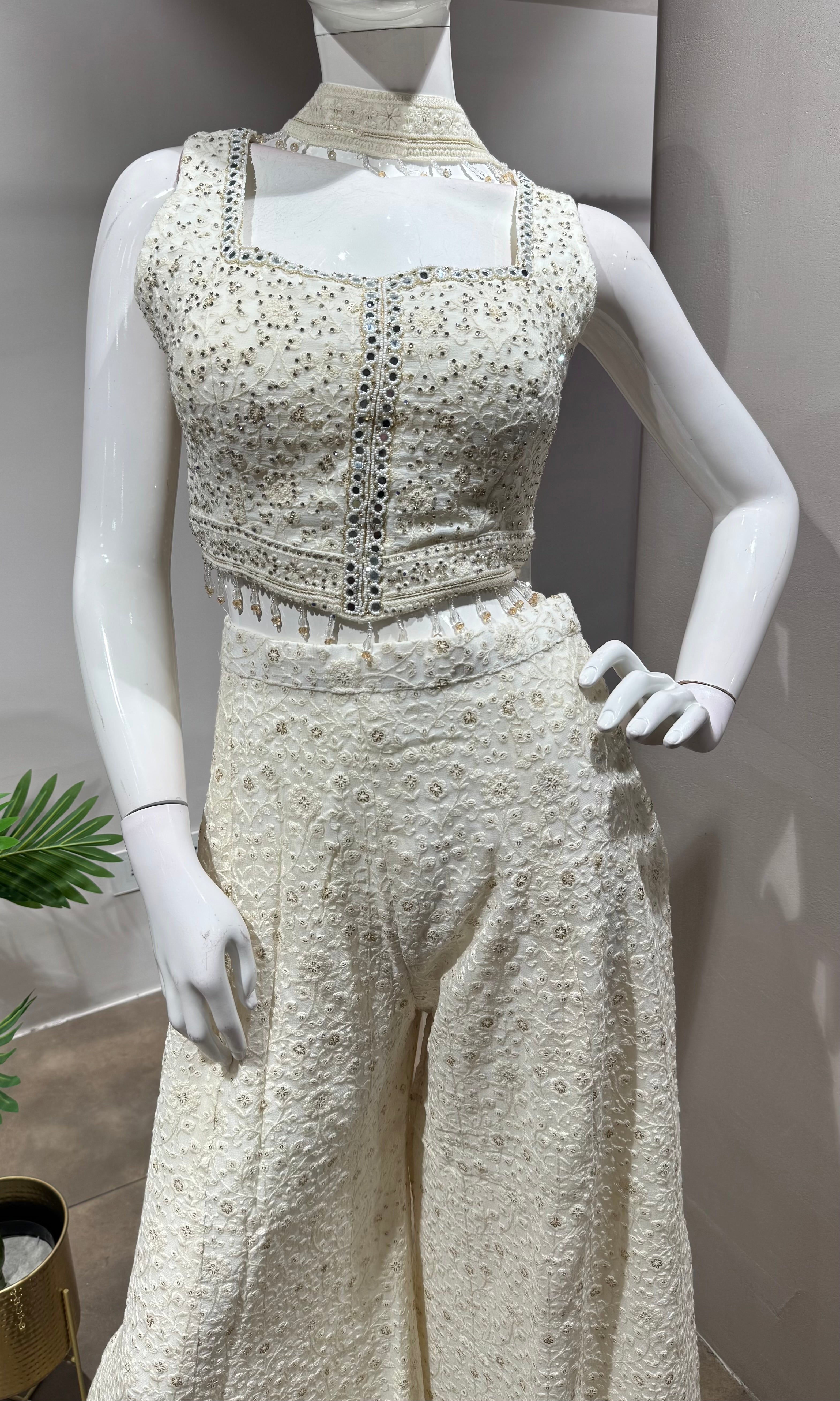WHITE Beadwork Chanderi PALAZZO SET