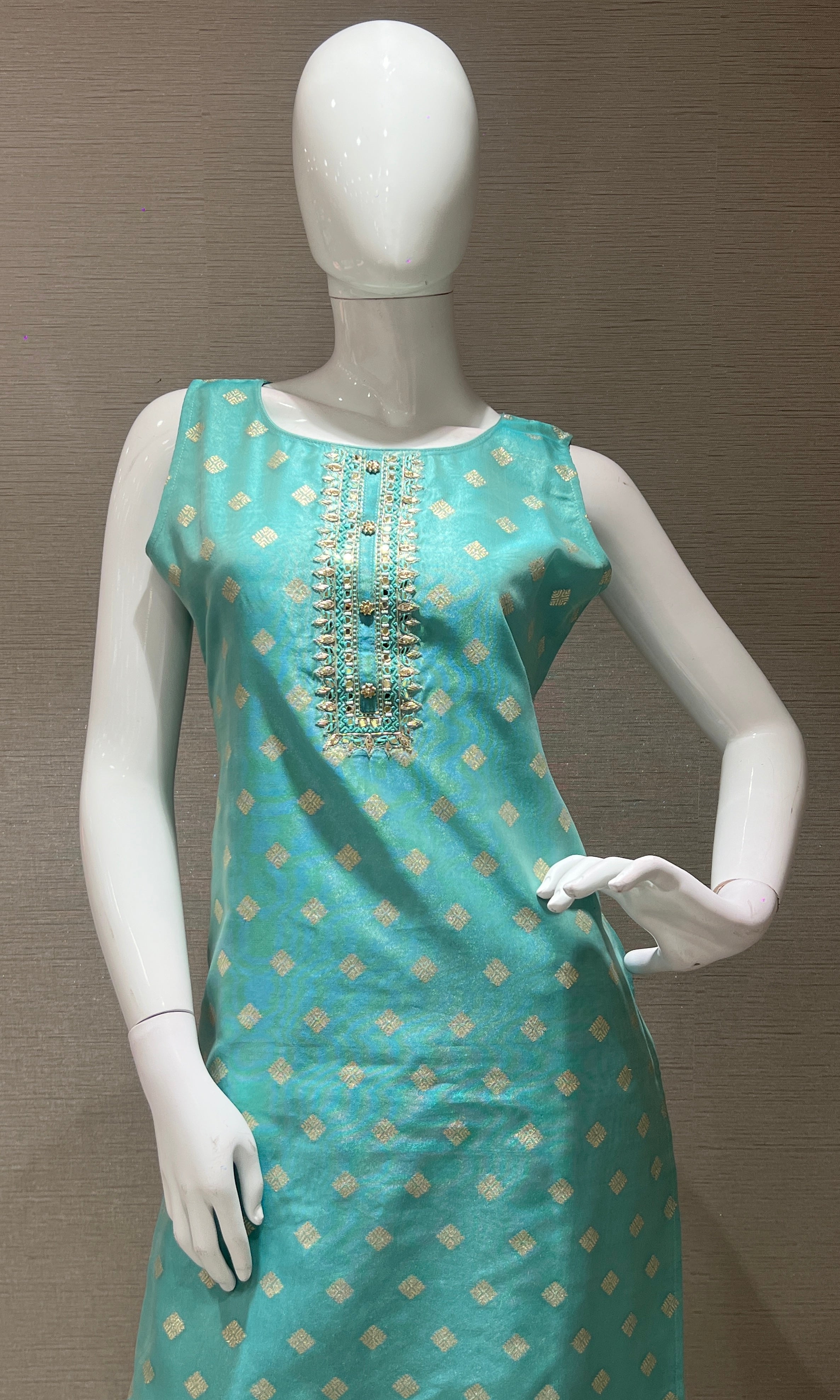 Sea green kurta set with floral dupatta