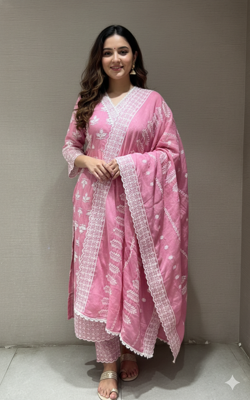 PINK  Chikankari Anarkali kurta set