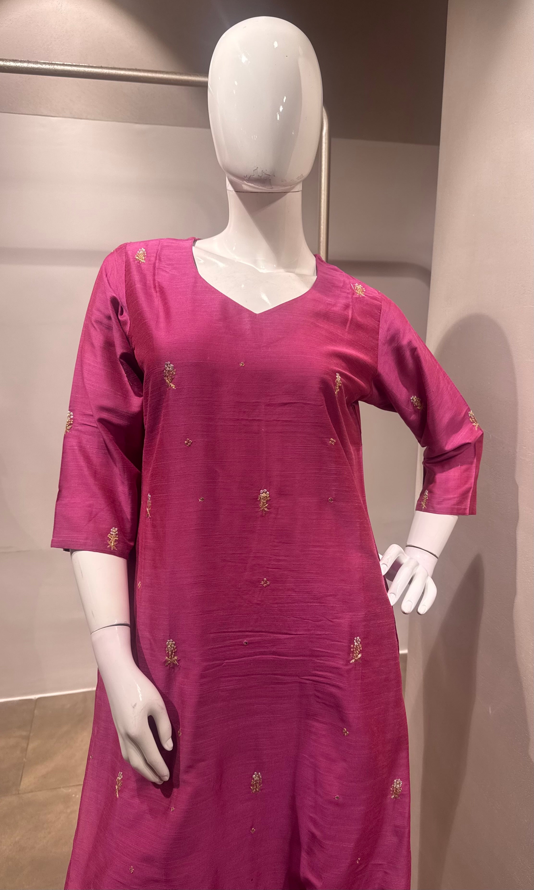 Fuchsia Pink Raw Silk Kurta Set with Banarasi Dupatta