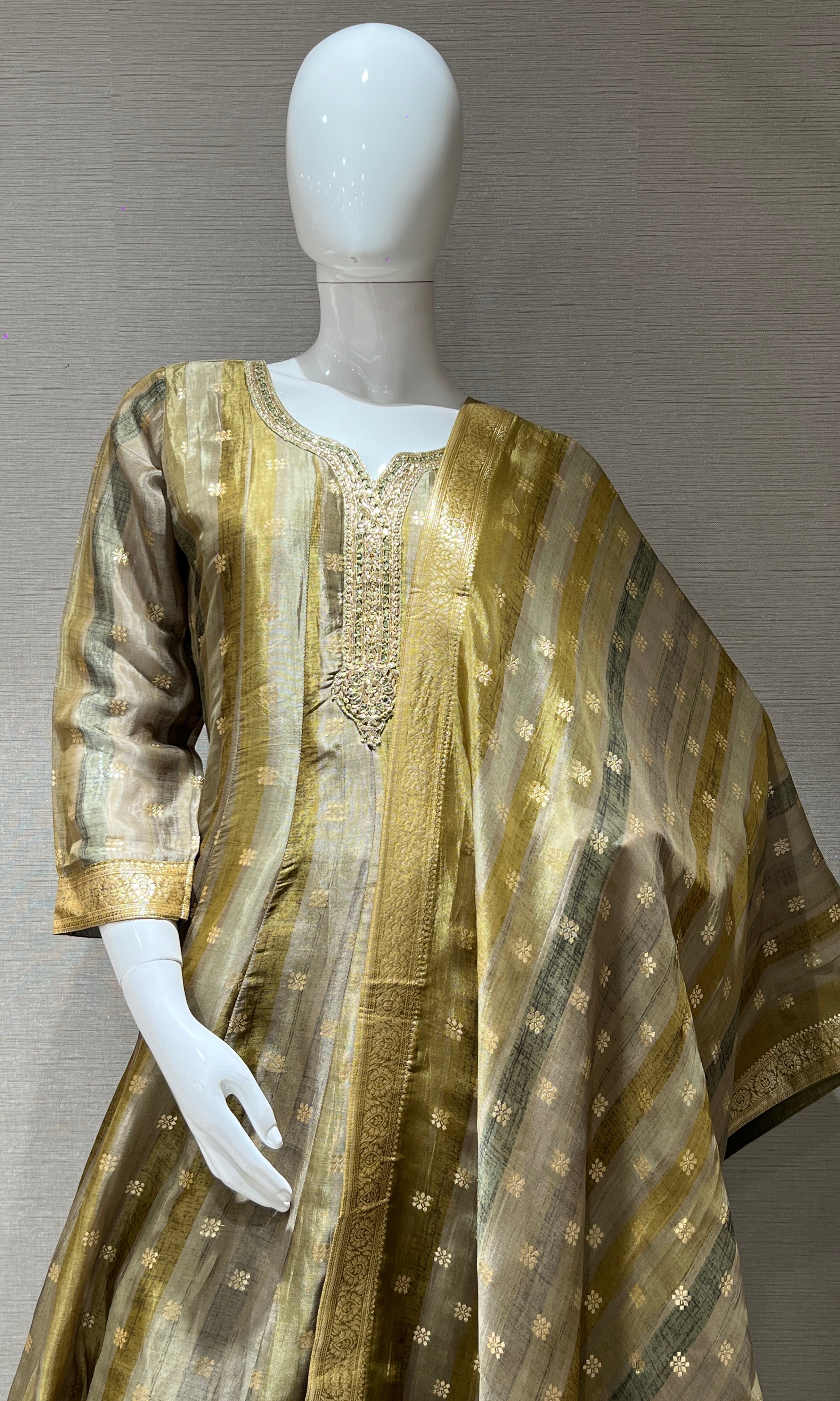 Green and Gold Traditional Anarkali Set