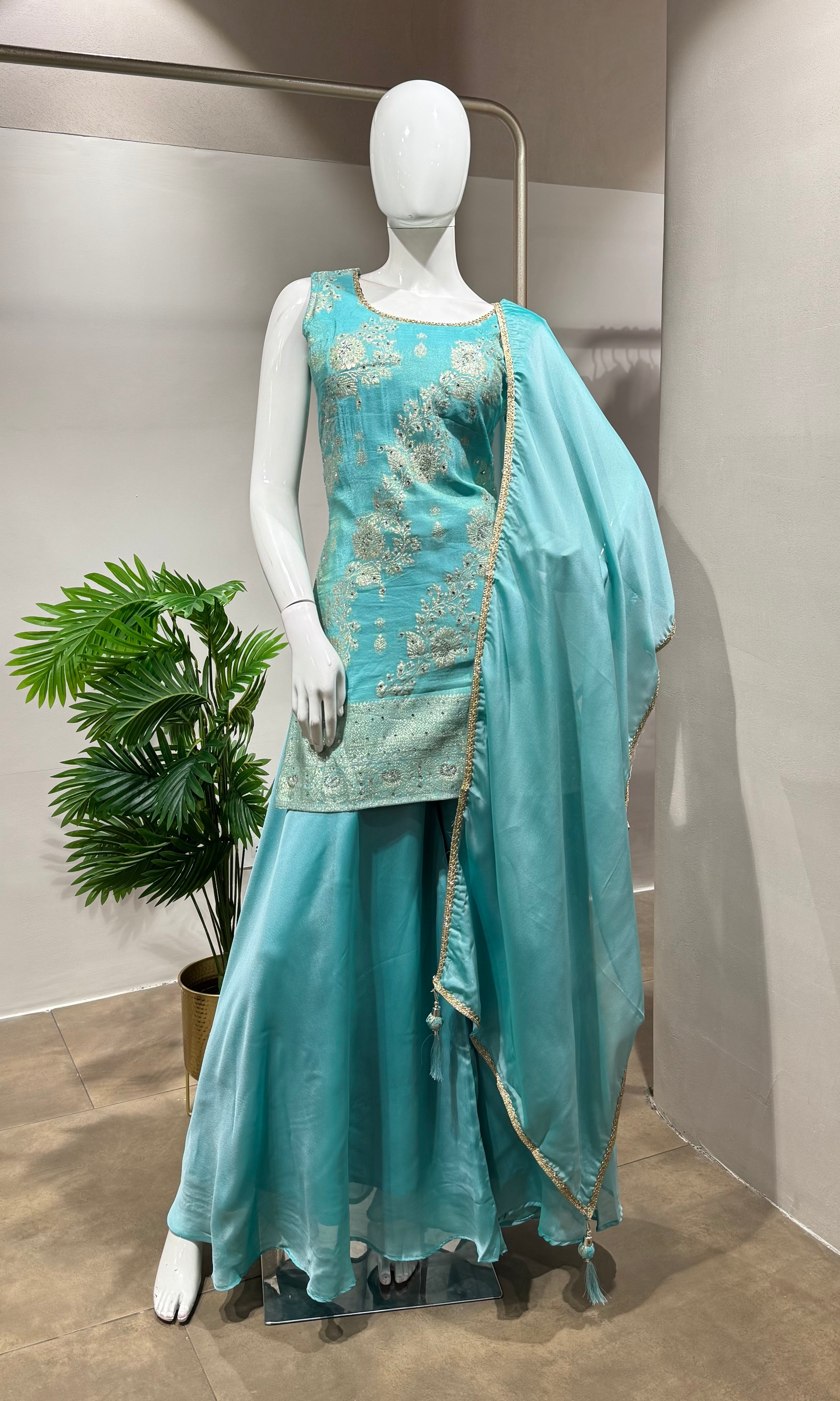 BLUE Embroidered Kurta & Sharara Set