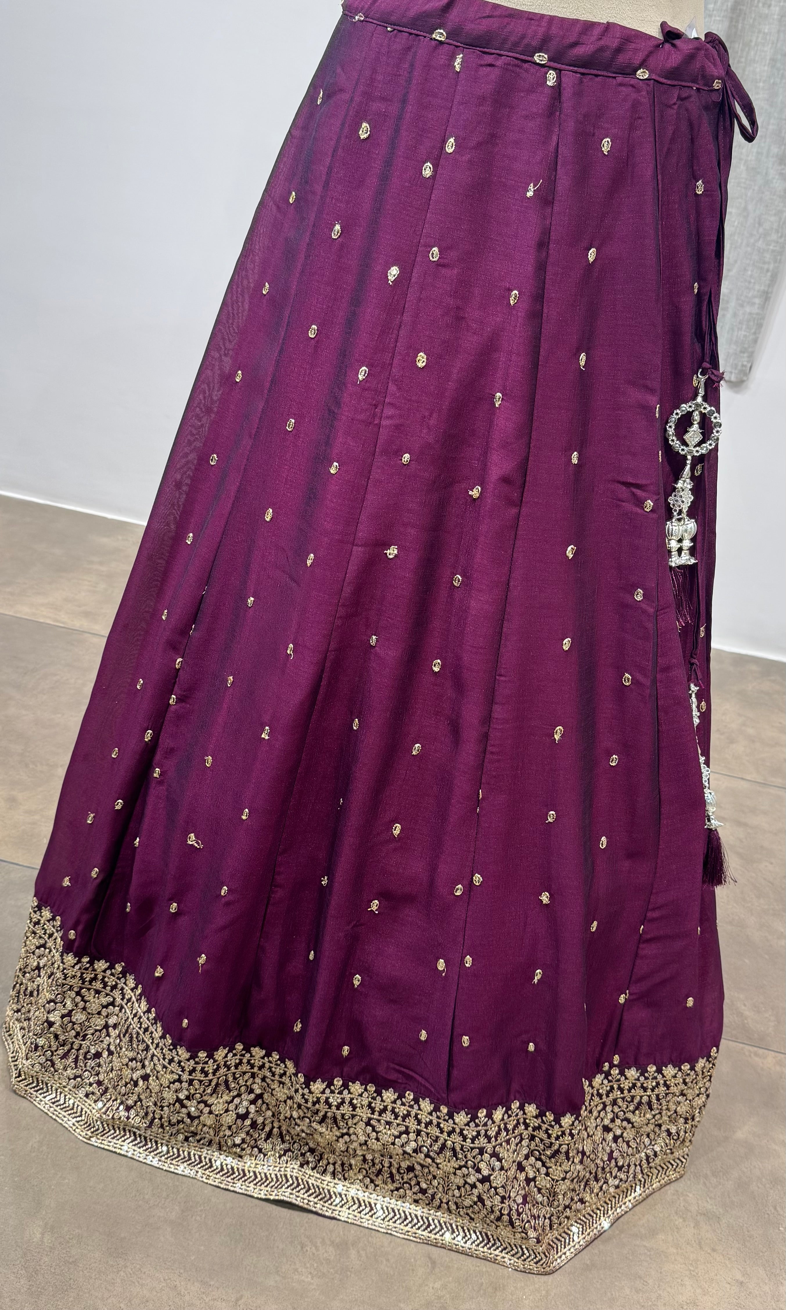 Wine Embroidered Lehenga with Dupatta