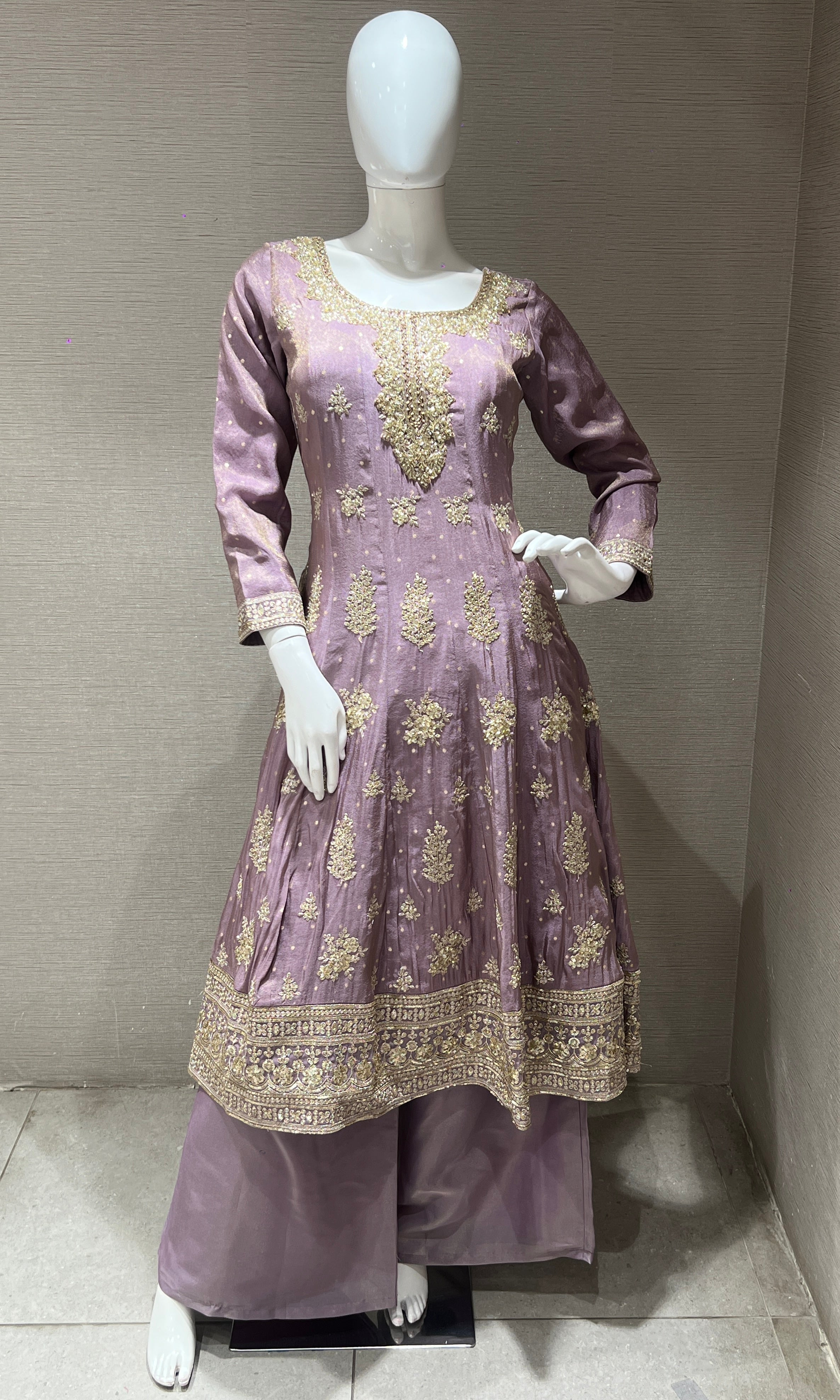Lavender Anarkali kurta set with palazzo pants