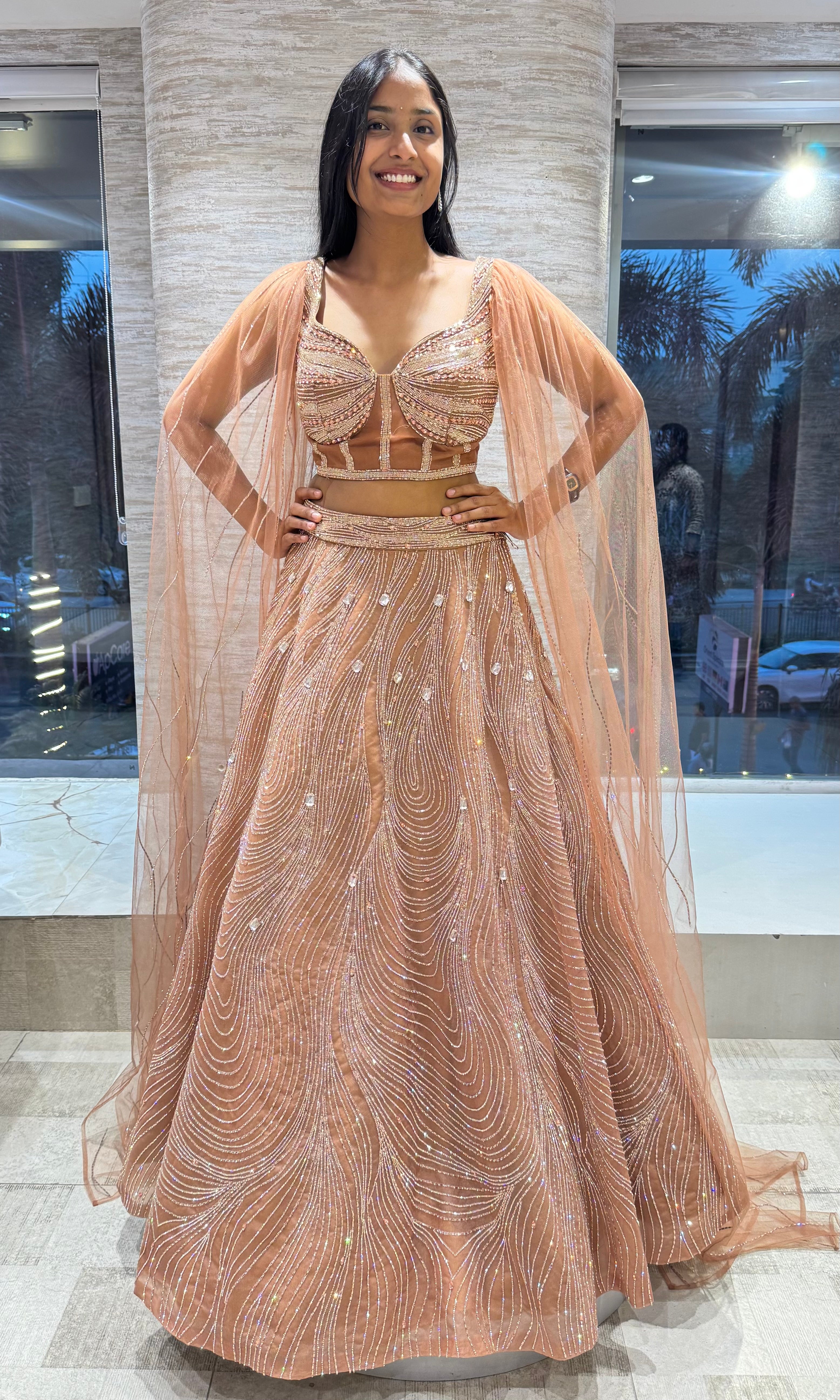 Honey Gold Crystal Lehenga