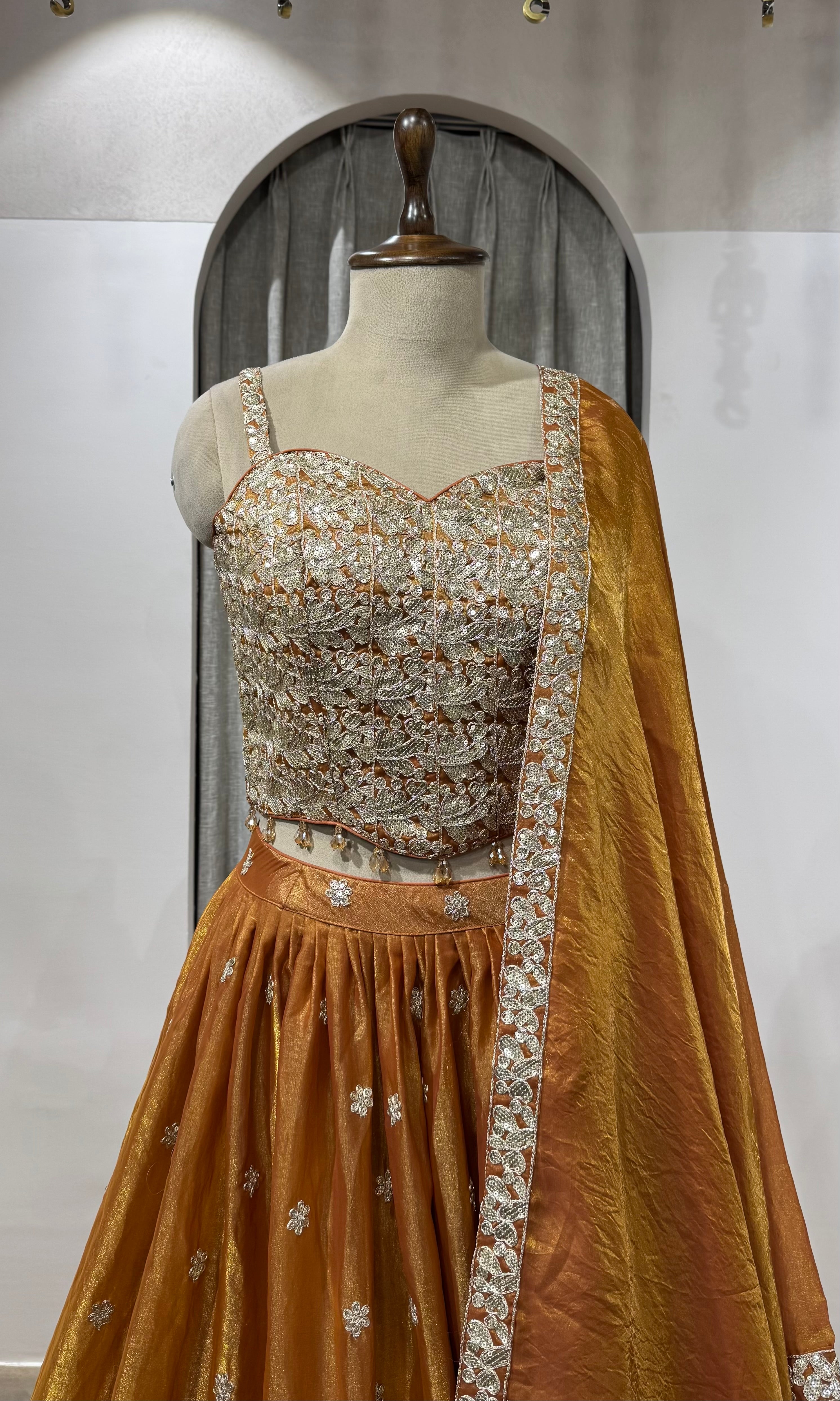 Rust Tissue Silk Elegance lehenga set
