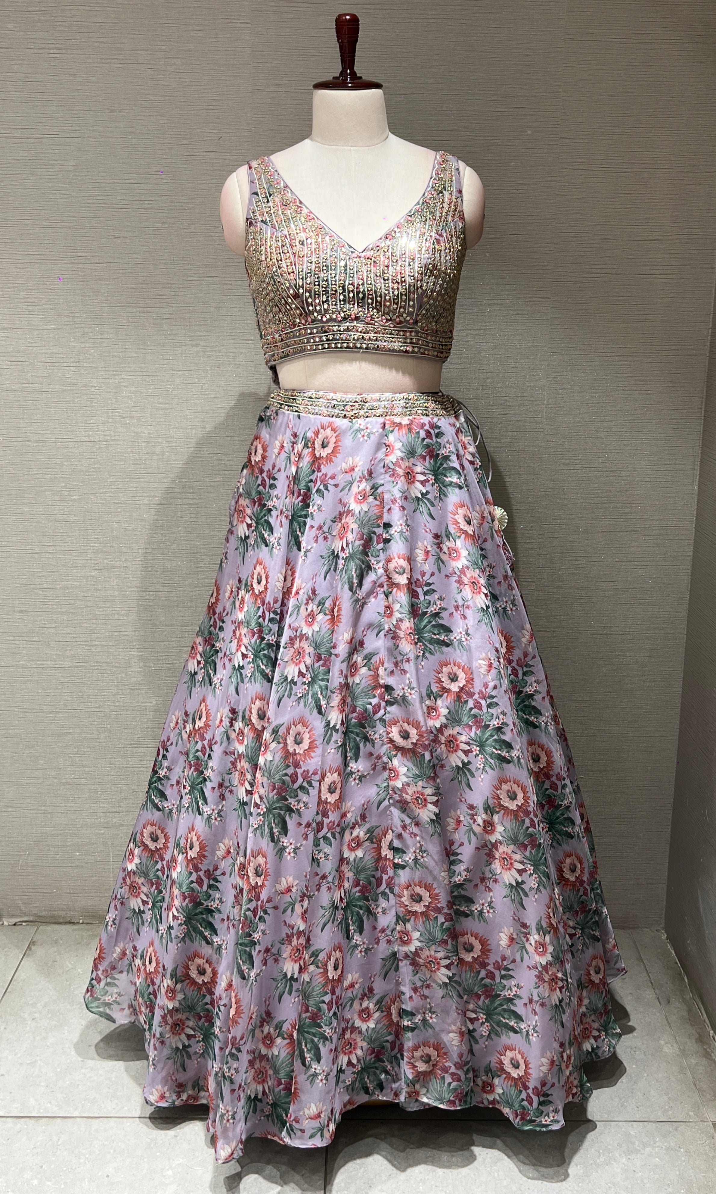 Light purple flolar embroidered Lehenga