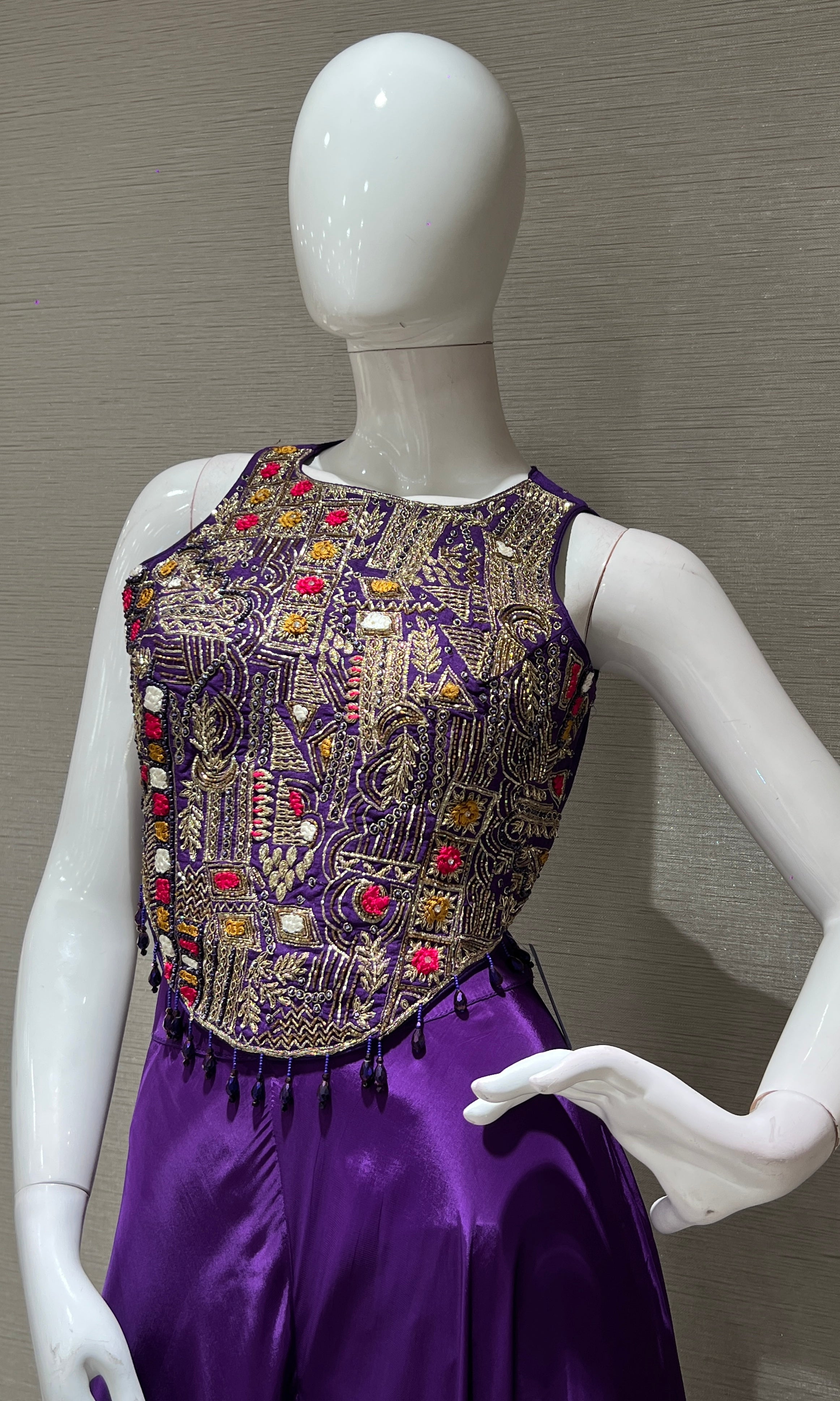 Purple multi embroidered corset BLOUSE palazzo SET