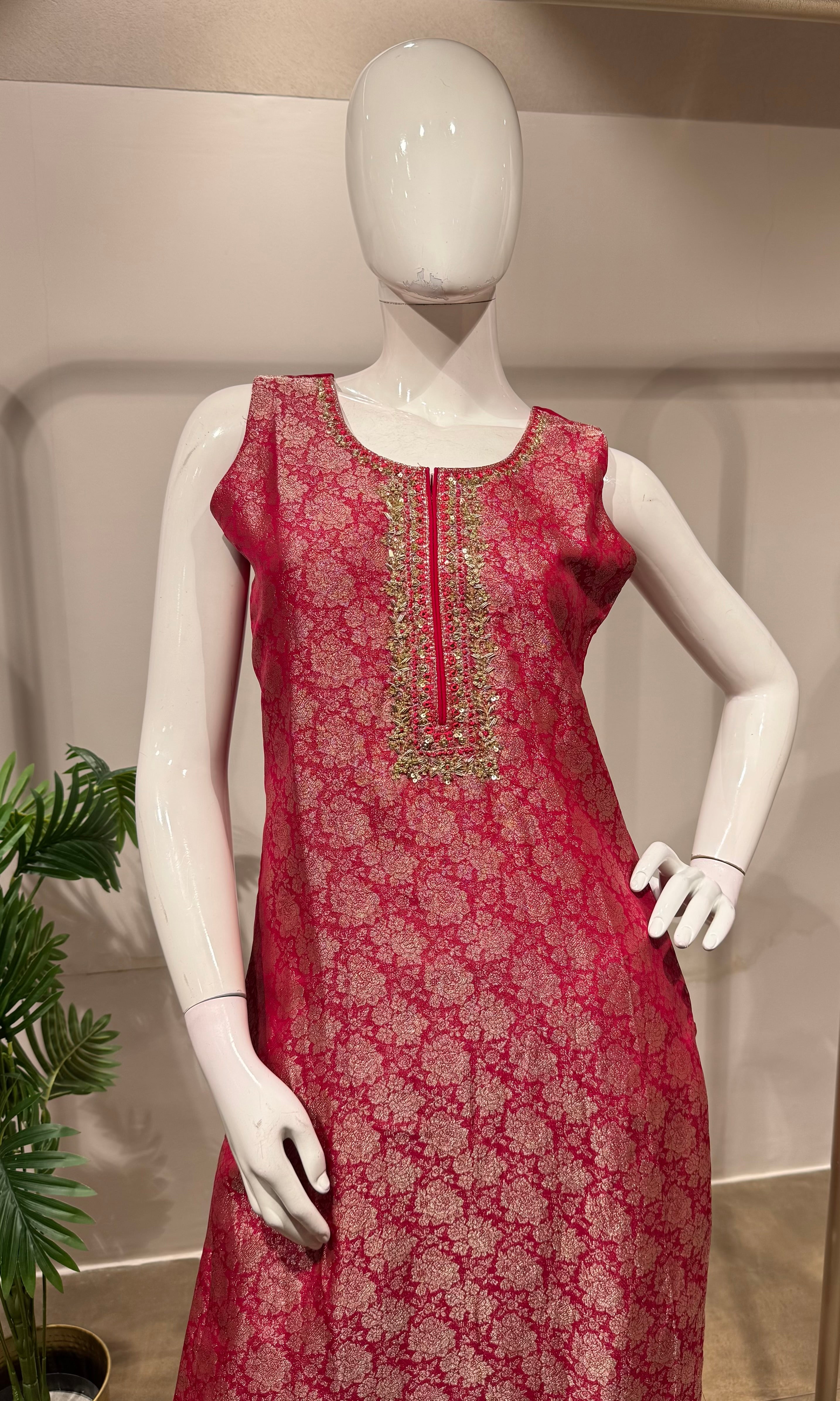 Rani pink banarasi kurta set