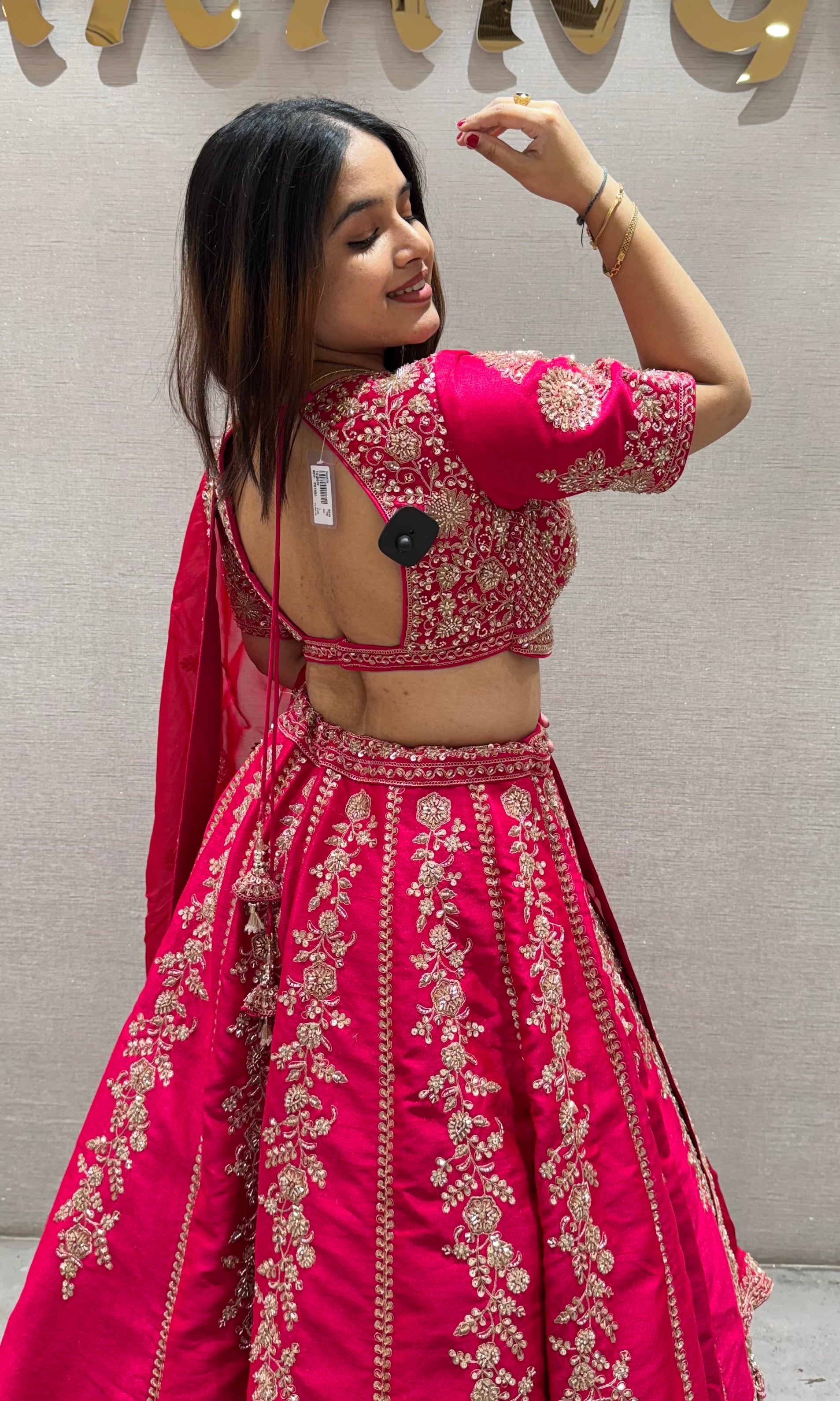 Rani pink FLORAL EMBROIDERED Lehenga