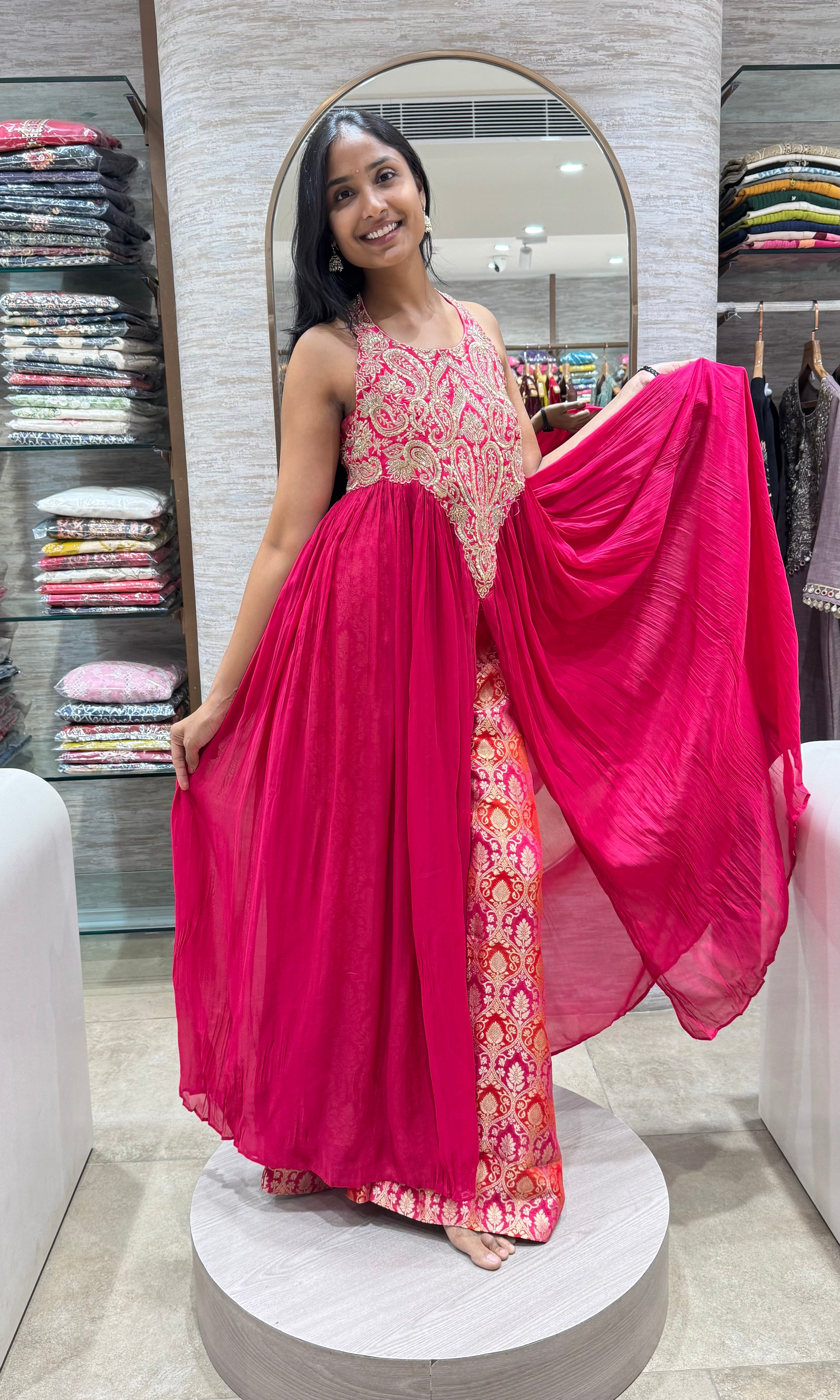 PINK EMBROIDERED ANARKALI PALAZZO SET